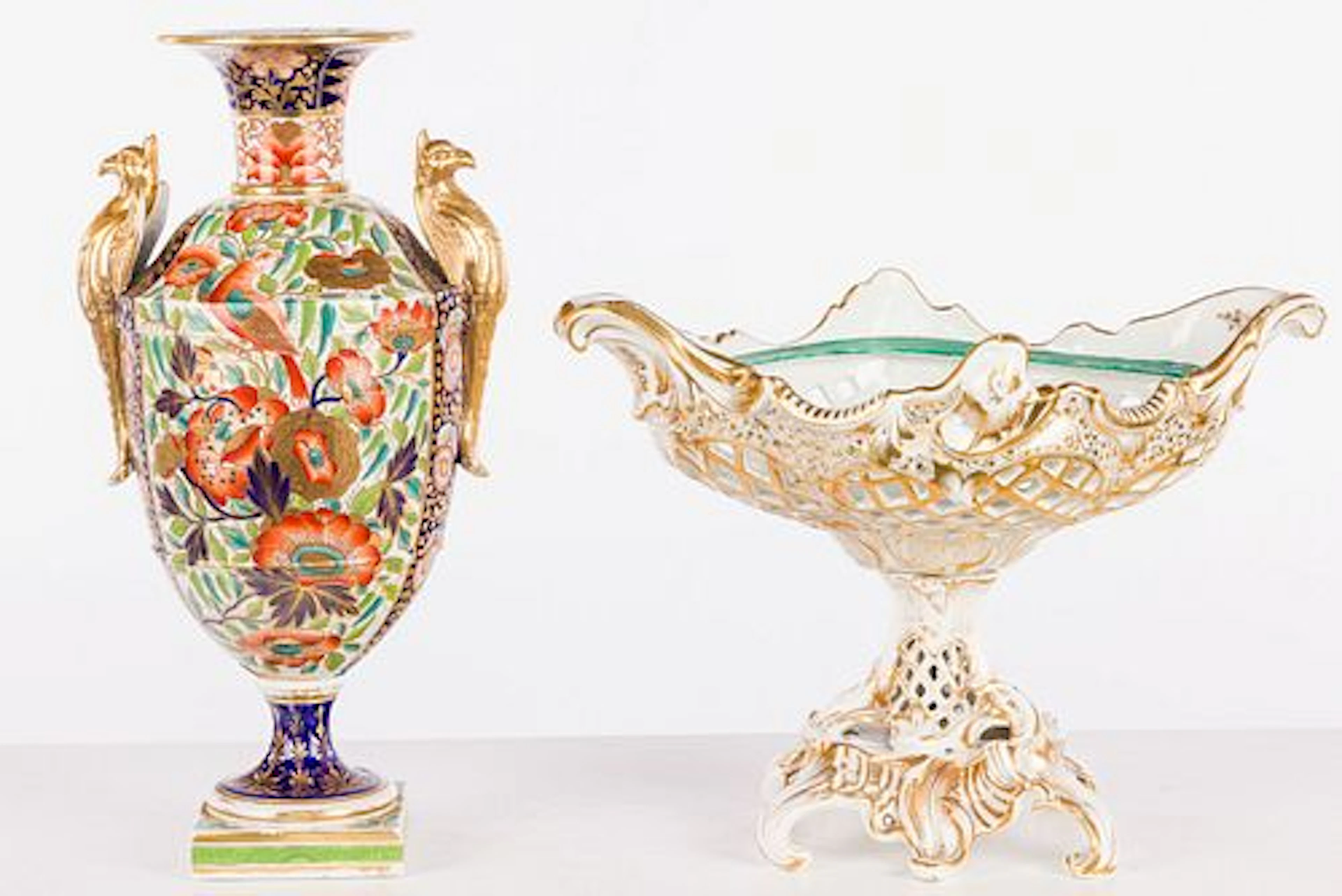 English Porcelain Urn & French Centerpiece, 19th C