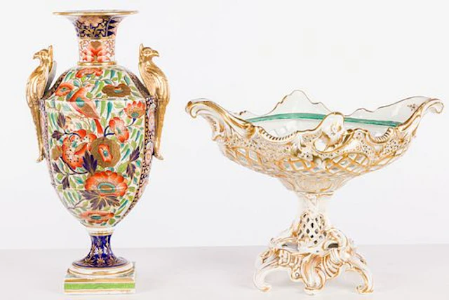 English Porcelain Urn & French Centerpiece, 19th C