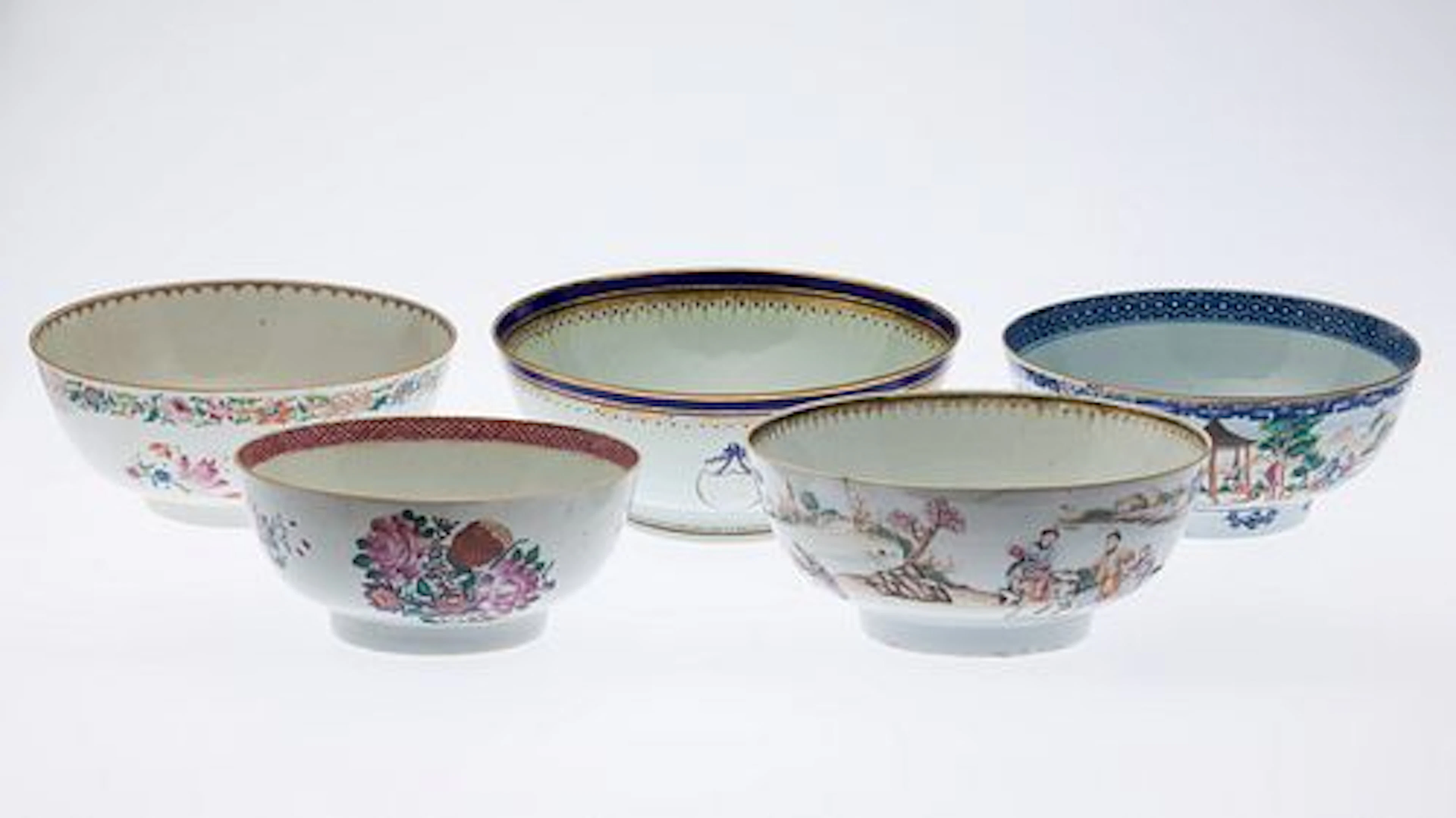 Five Chinese Export Bowls, 18th Century