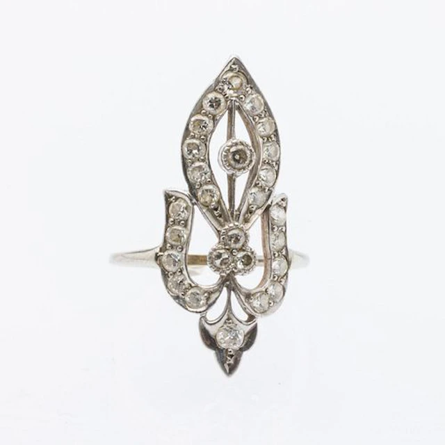 Art Deco Platinum and Diamond Ring, Size 6