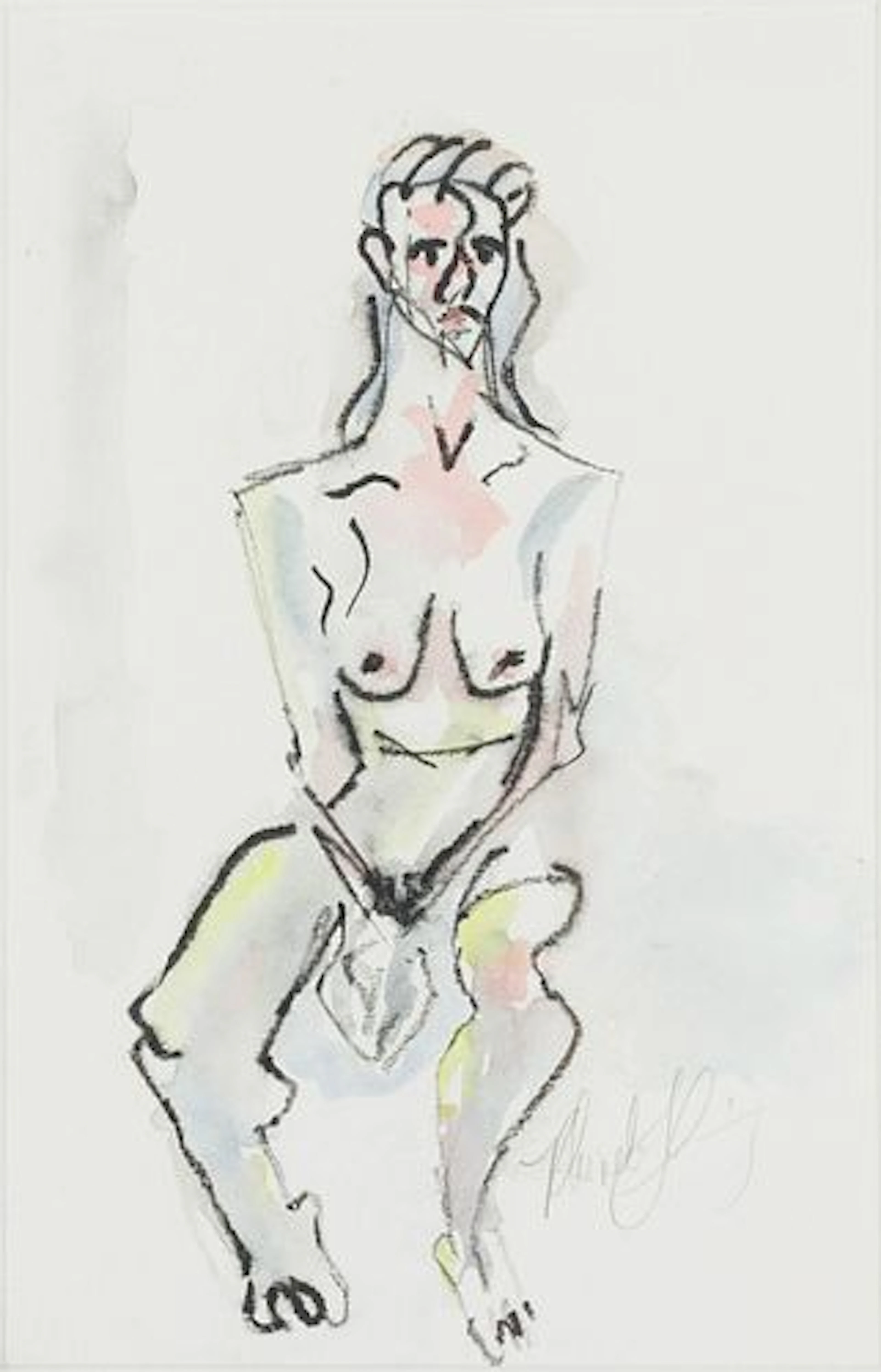 Illegibly Signed, Untitled, Watercolor on Paper