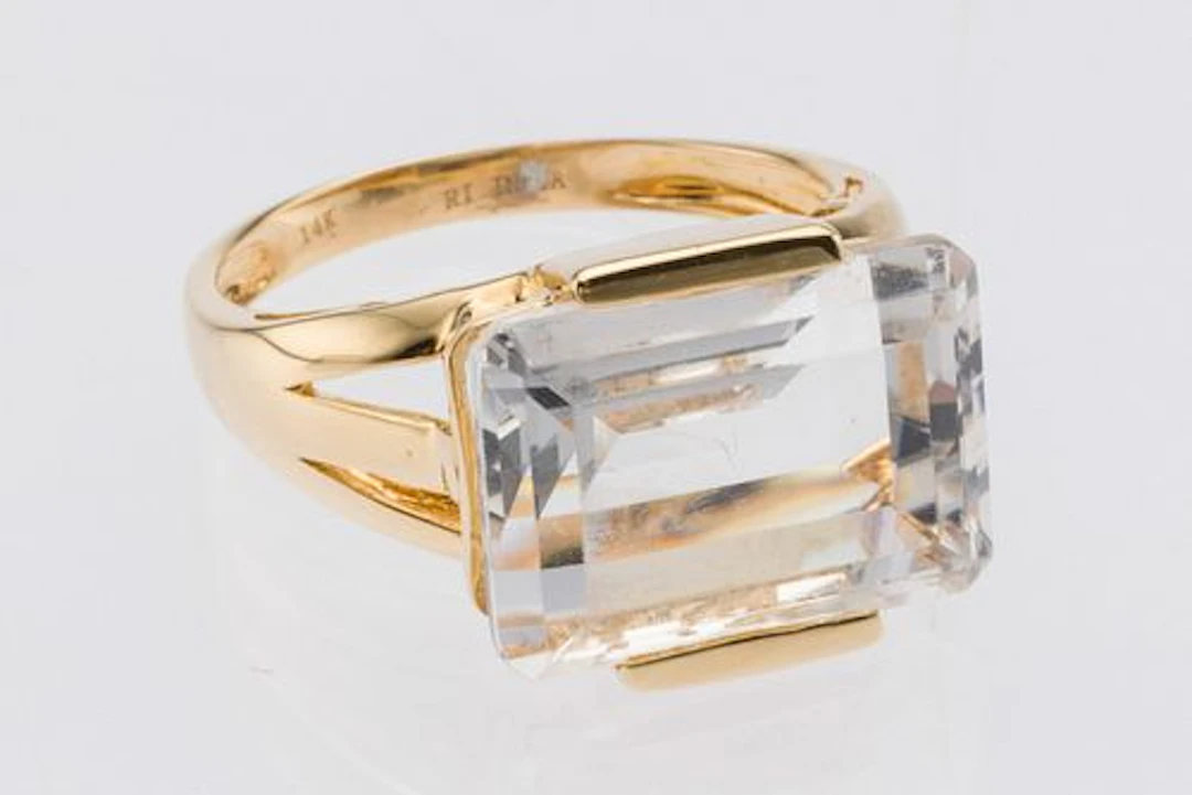 14K Gold Rock Crystal Ring, Size 6.5