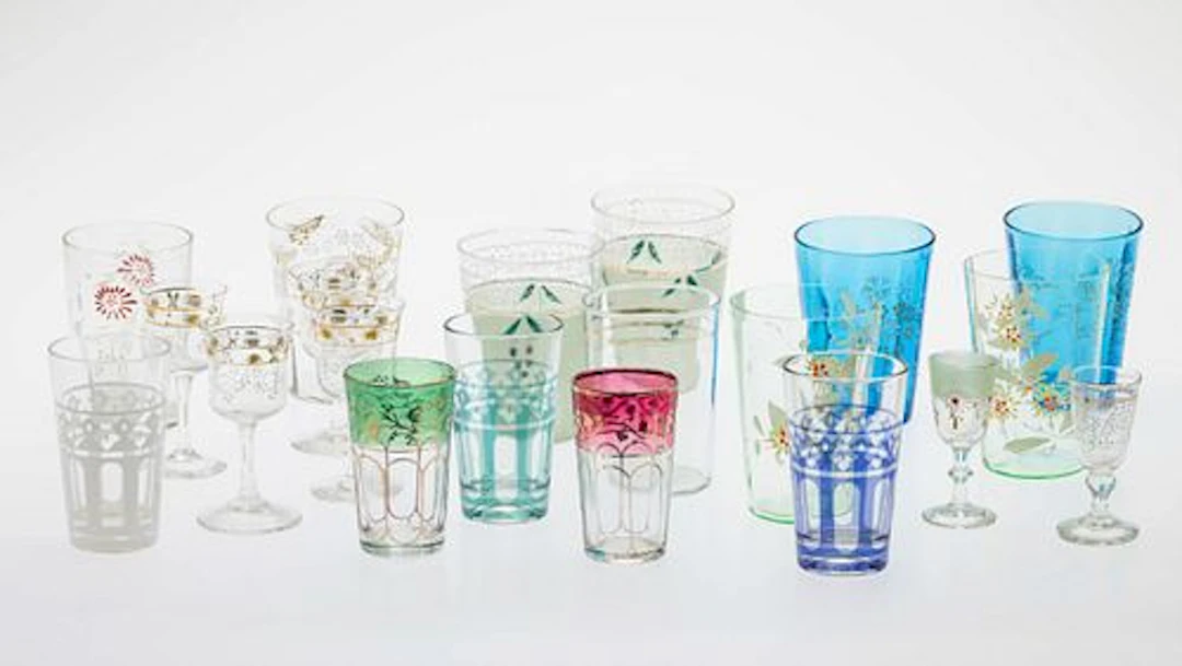 Set of Miscellaneous Floral Painted Glasses, 21 pcs.