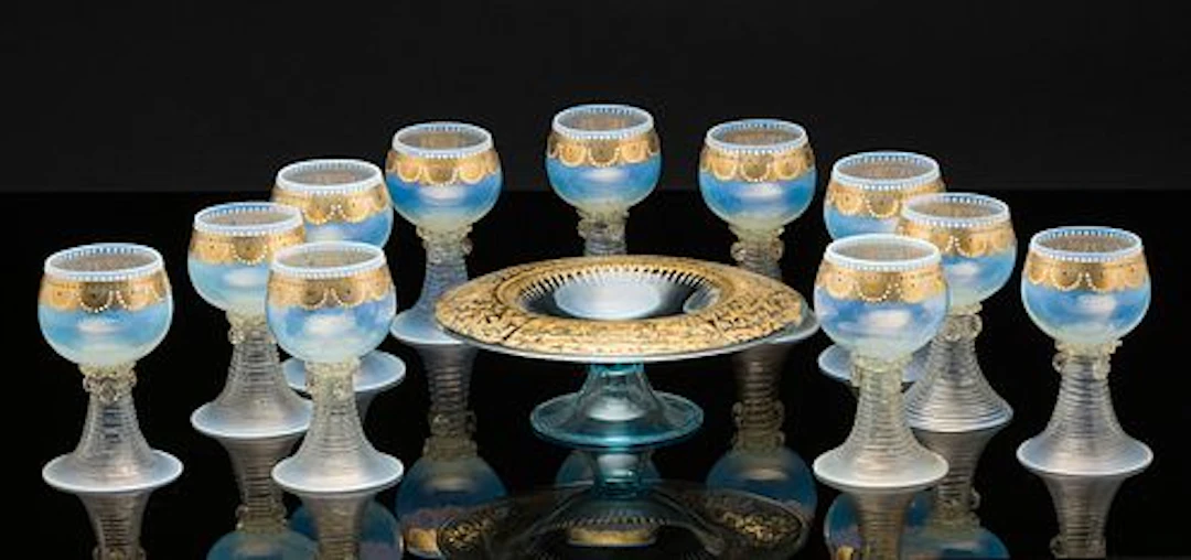 11 German Wine Glasses, Probably Moser & a Compote