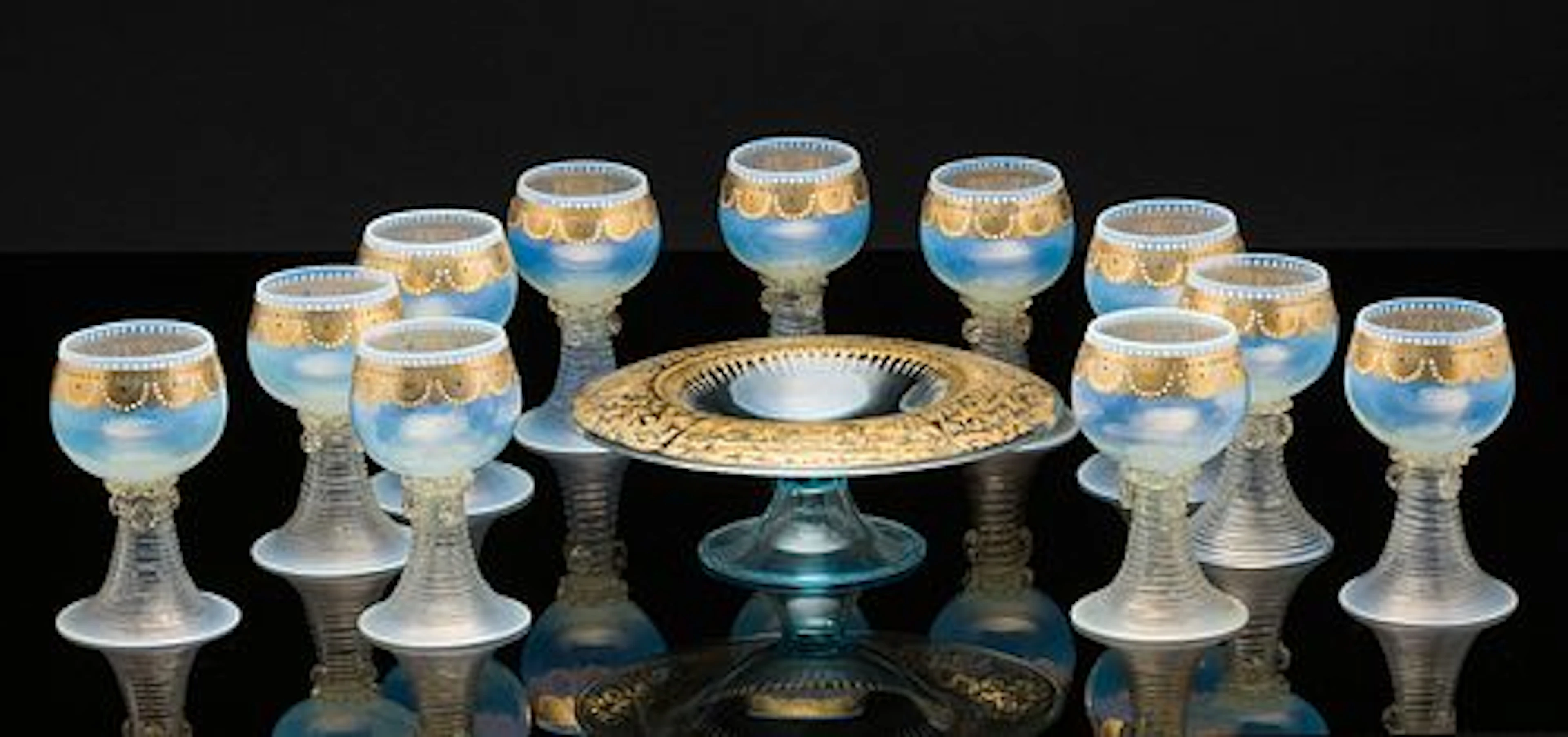 11 German Wine Glasses, Probably Moser & a Compote