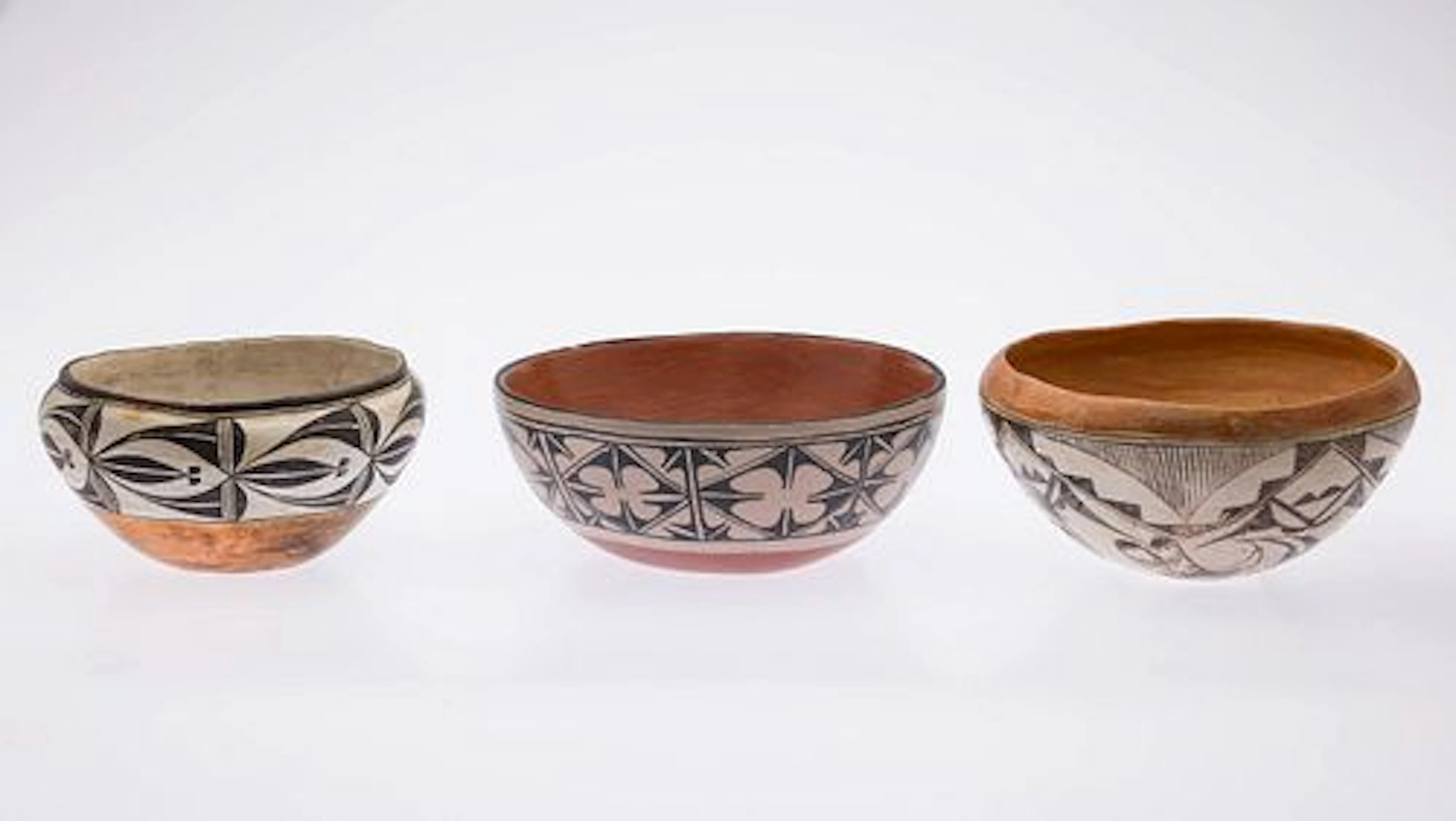 Acoma Polychrome Decorated Bowl and Two Other Bowls