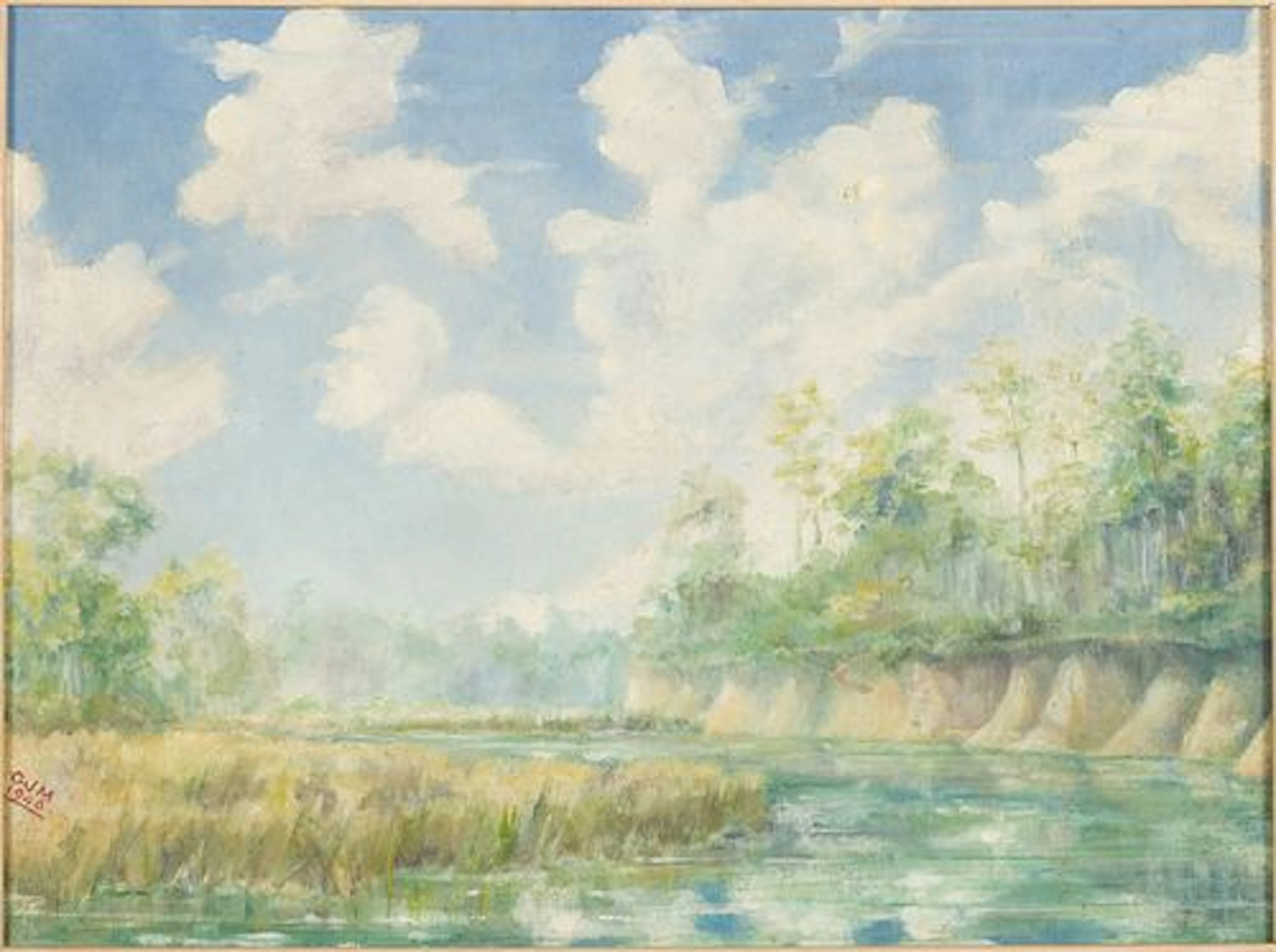 Initial Signed GJM, Landscape, Oil, 1946