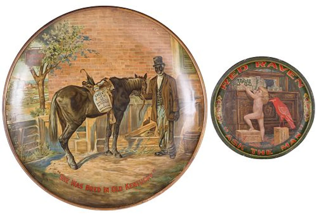 Red Raven and Green River Whiskey Advertising Trays