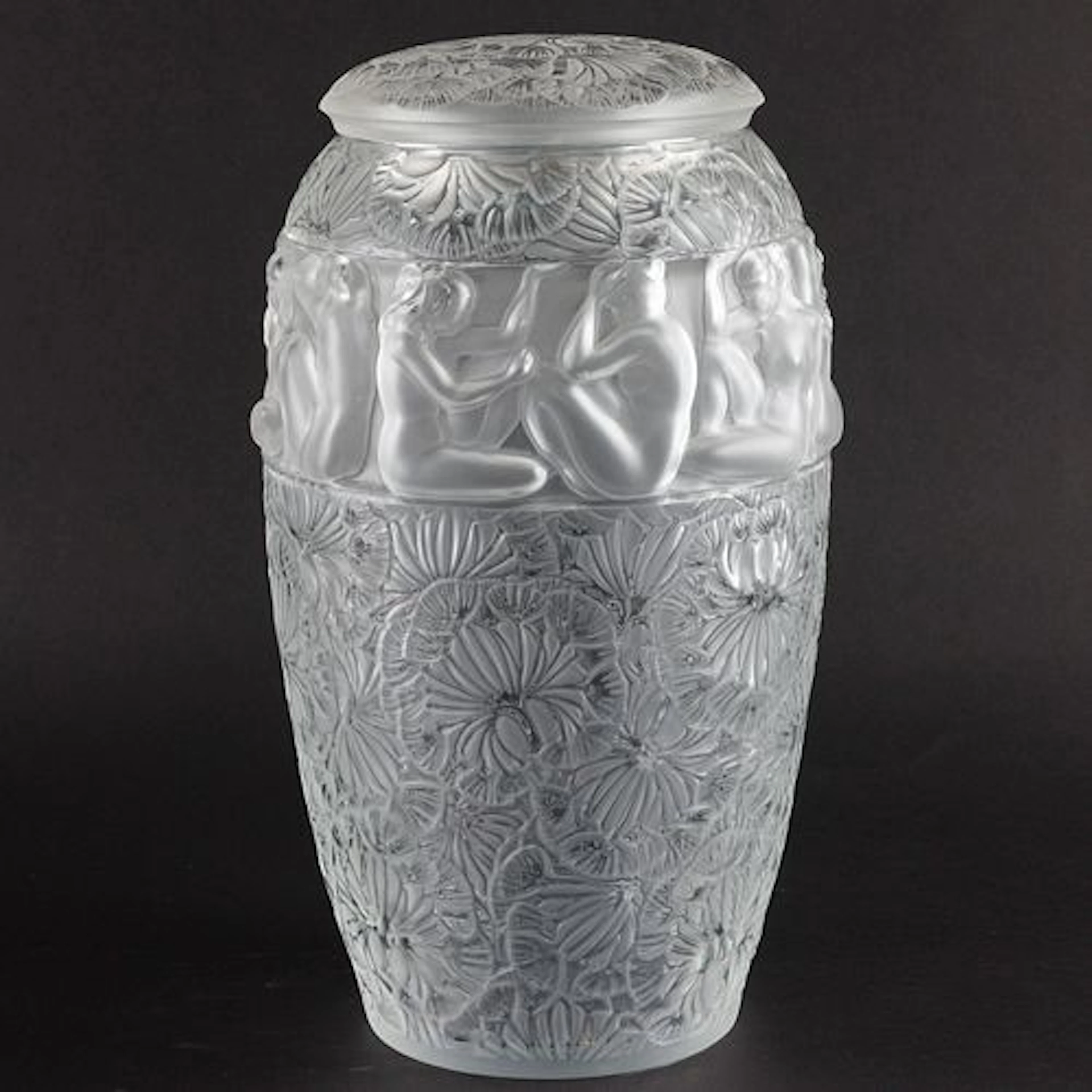 Lalique Angelique Lidded Frosted Glass Vase
