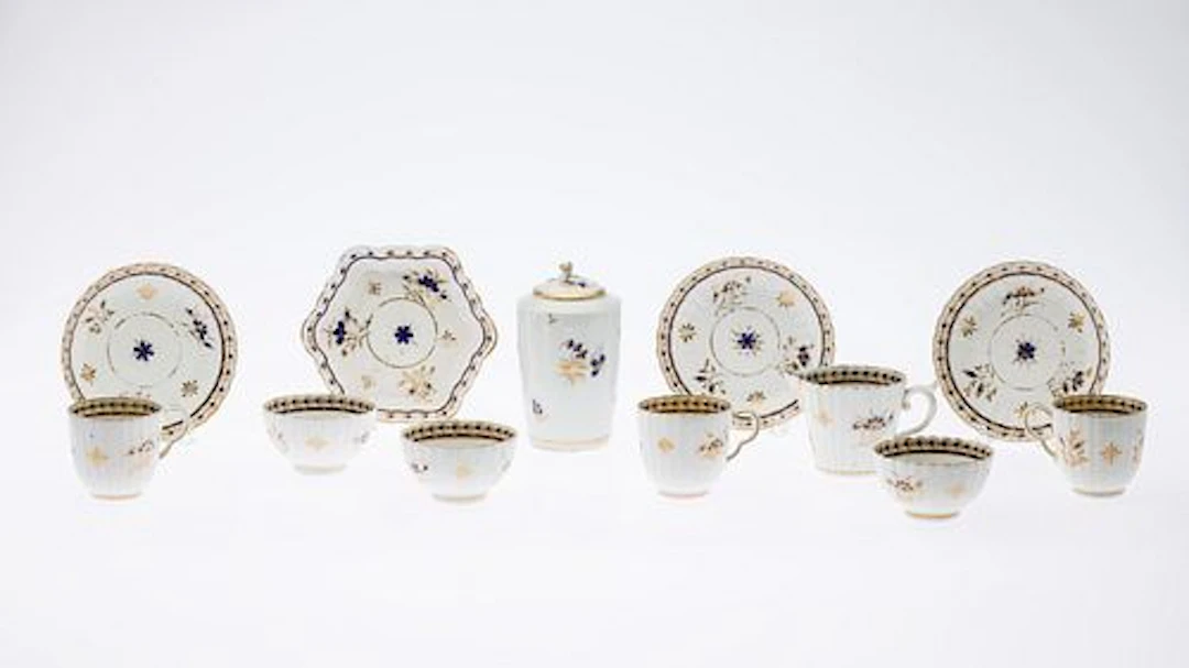 English 12 Piece Porcelain Tea Set, 19th Century