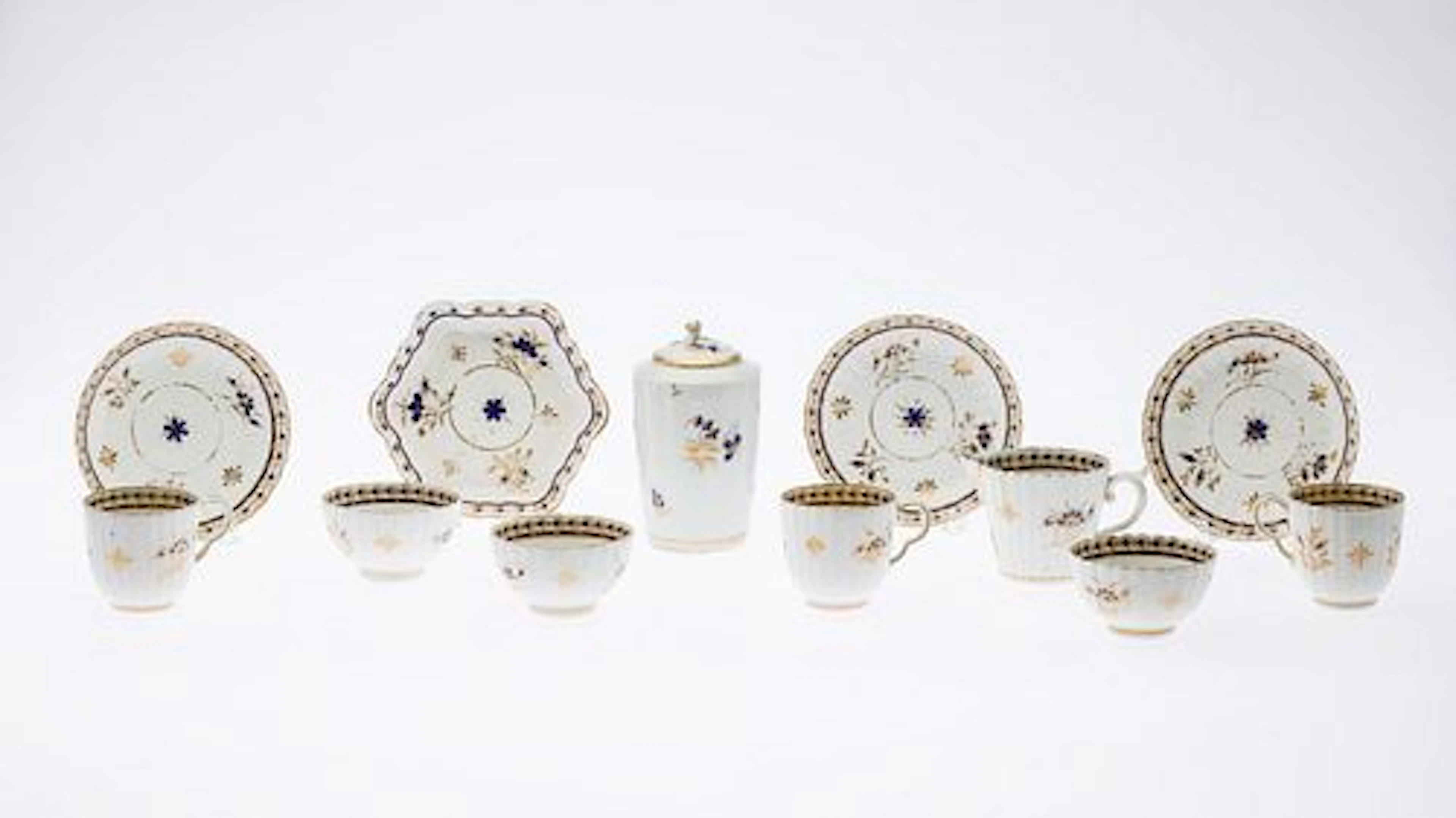English 12 Piece Porcelain Tea Set, 19th Century