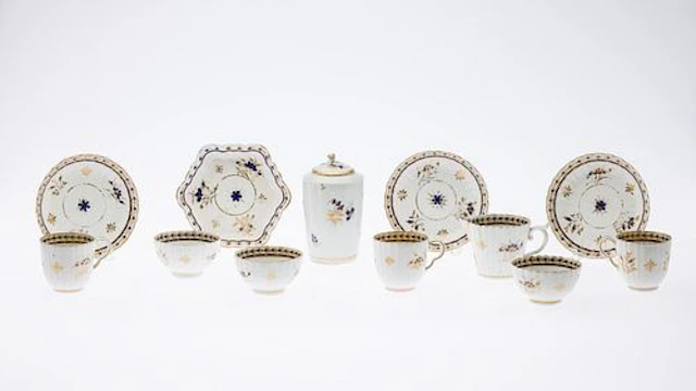 English 12 Piece Porcelain Tea Set, 19th Century