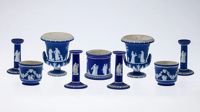 9 Pieces of Wedgwood Blue Jasperware Articles