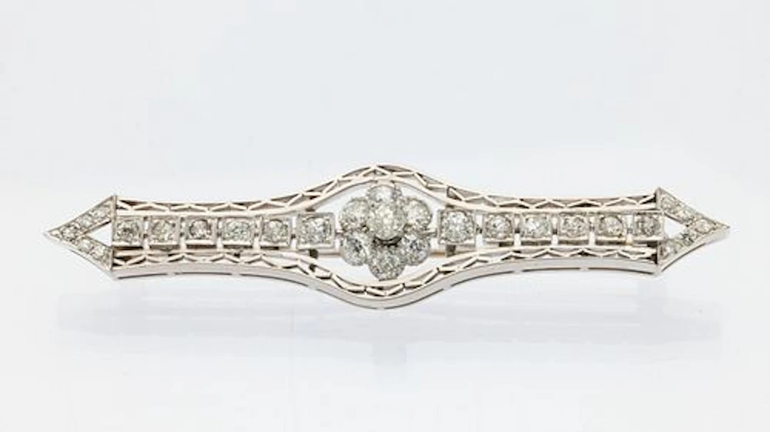 Art Deco 14K and Diamond Bar Pin