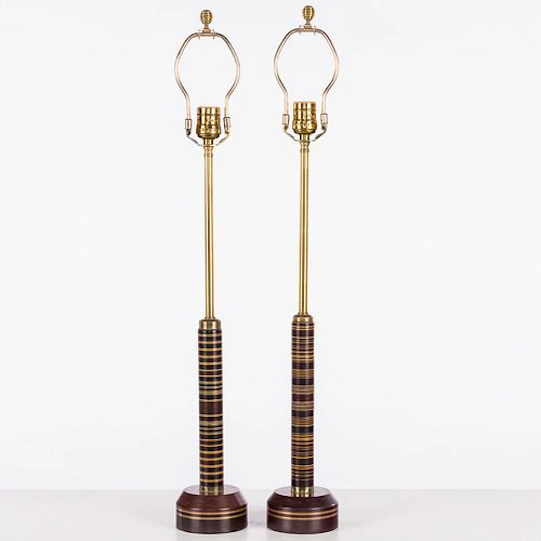 Pair of Striped Wood Lamps