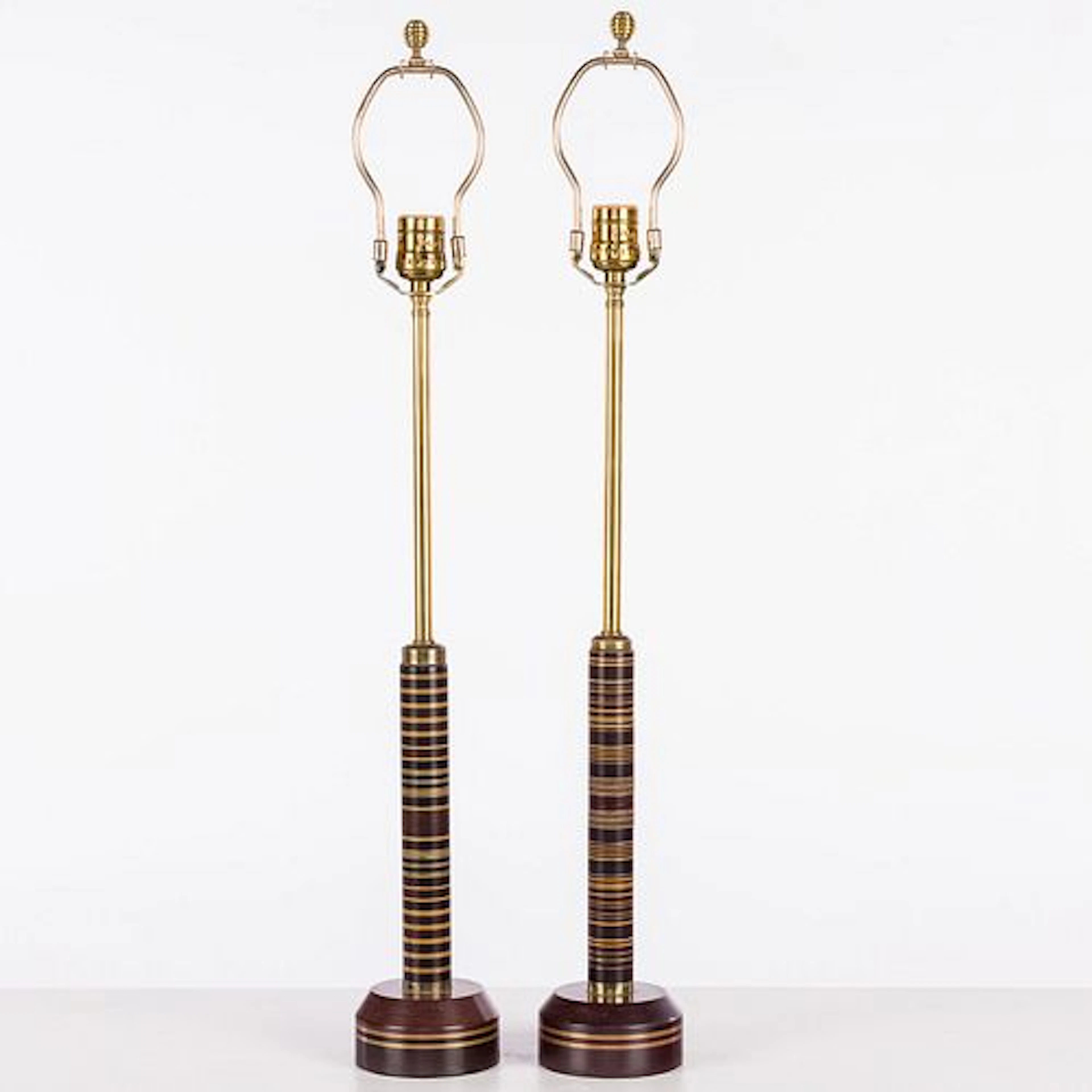 Pair of Striped Wood Lamps