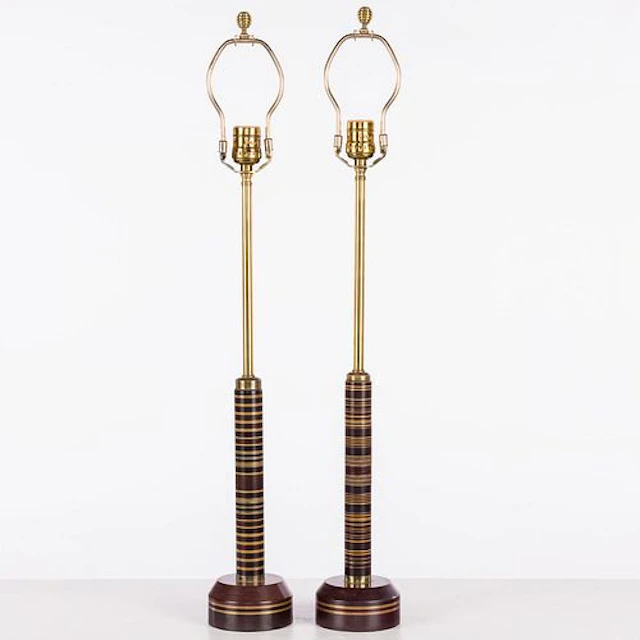 Pair of Striped Wood Lamps