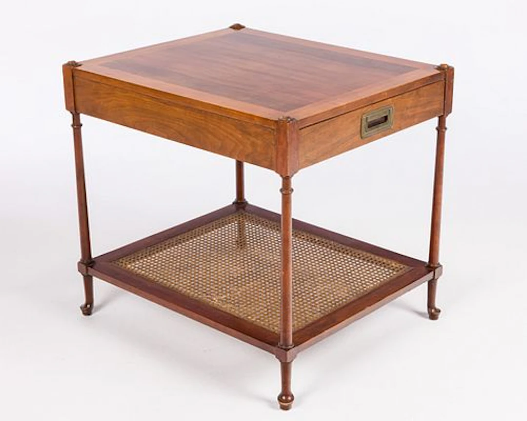 Baker Walnut and Caned One Drawer Side Table