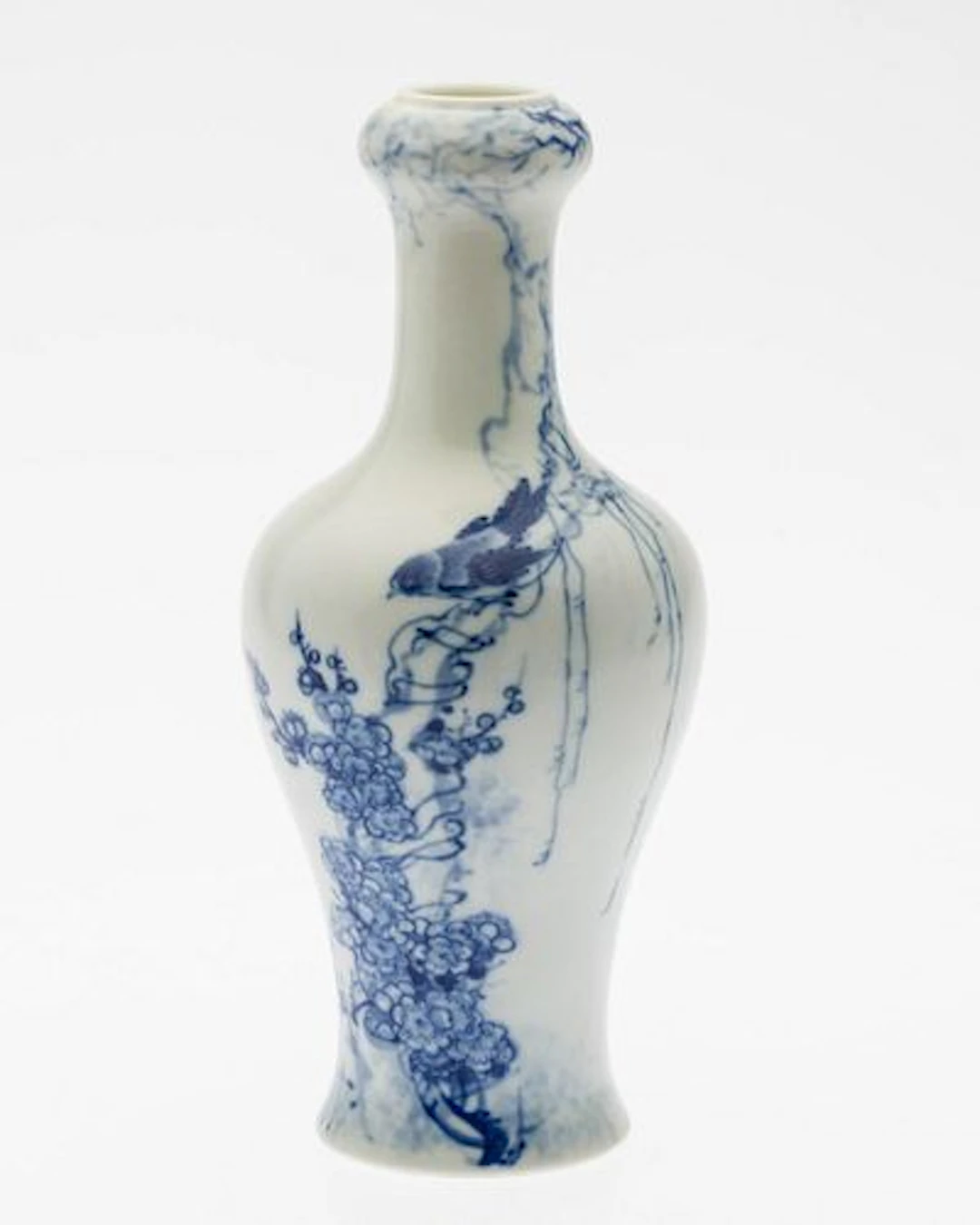 Chinese Wang Bu Style Blue/White Bird & Flower Vase