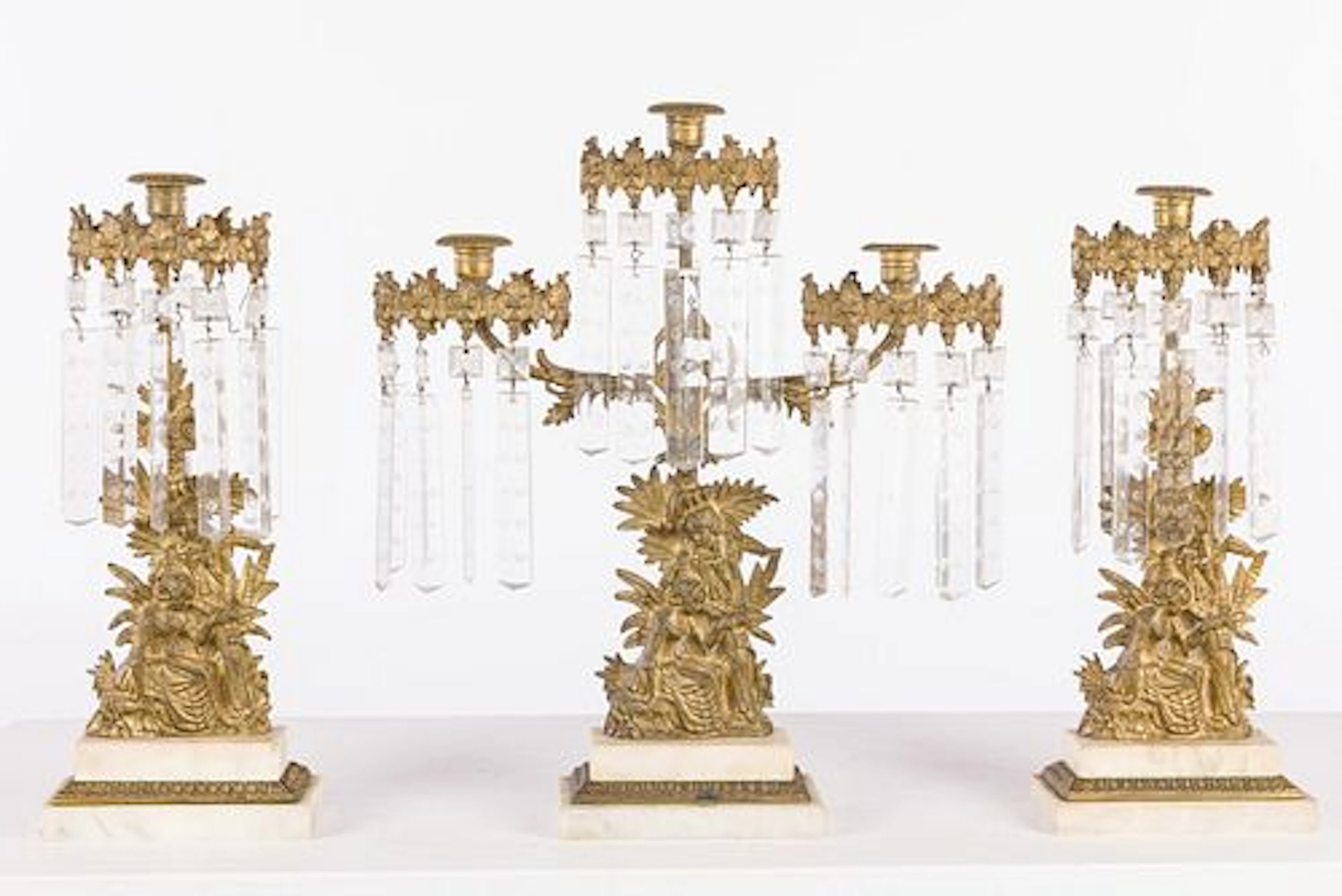 American Rococo Revival 3 Piece Girandole Set