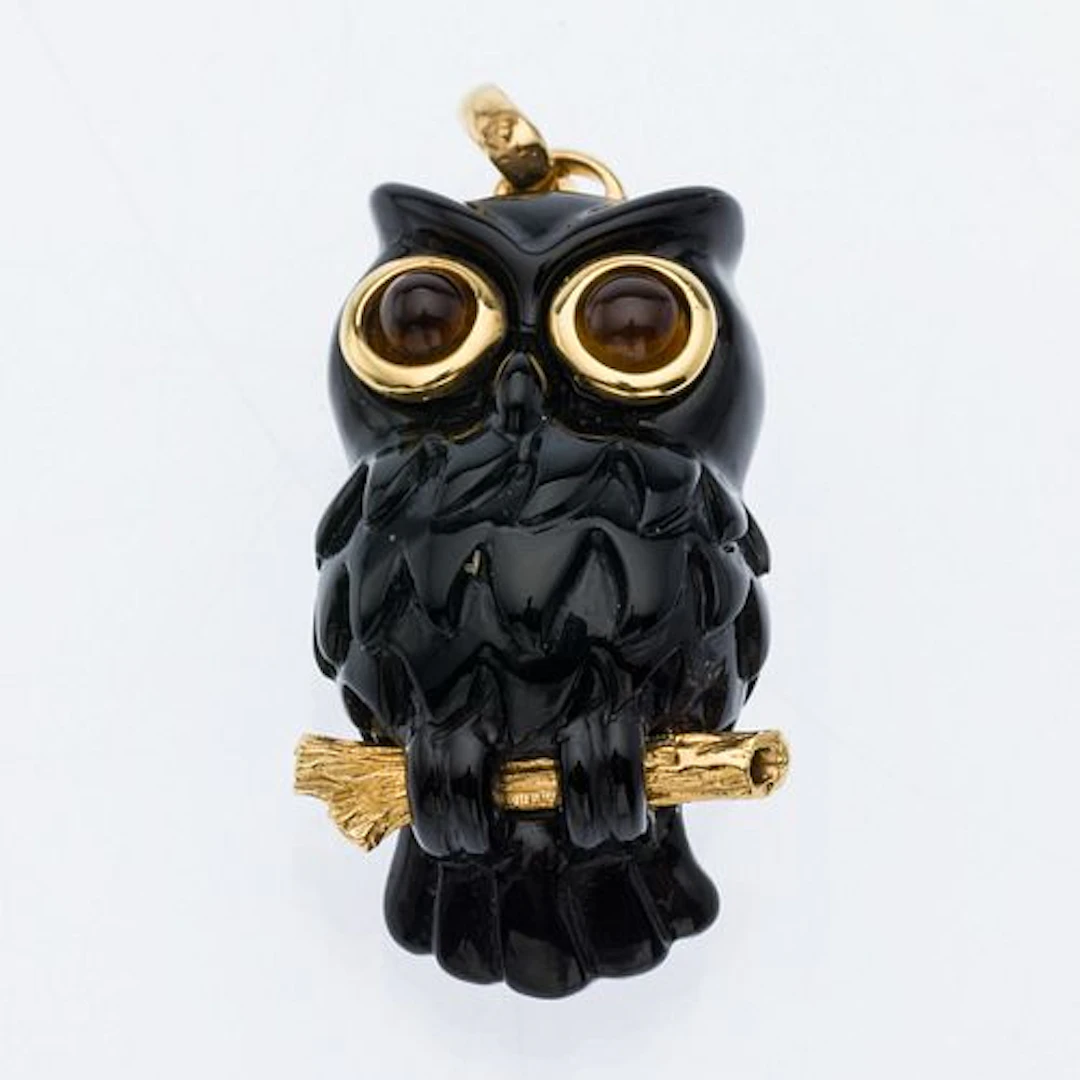 18K Onyx Owl Pendant