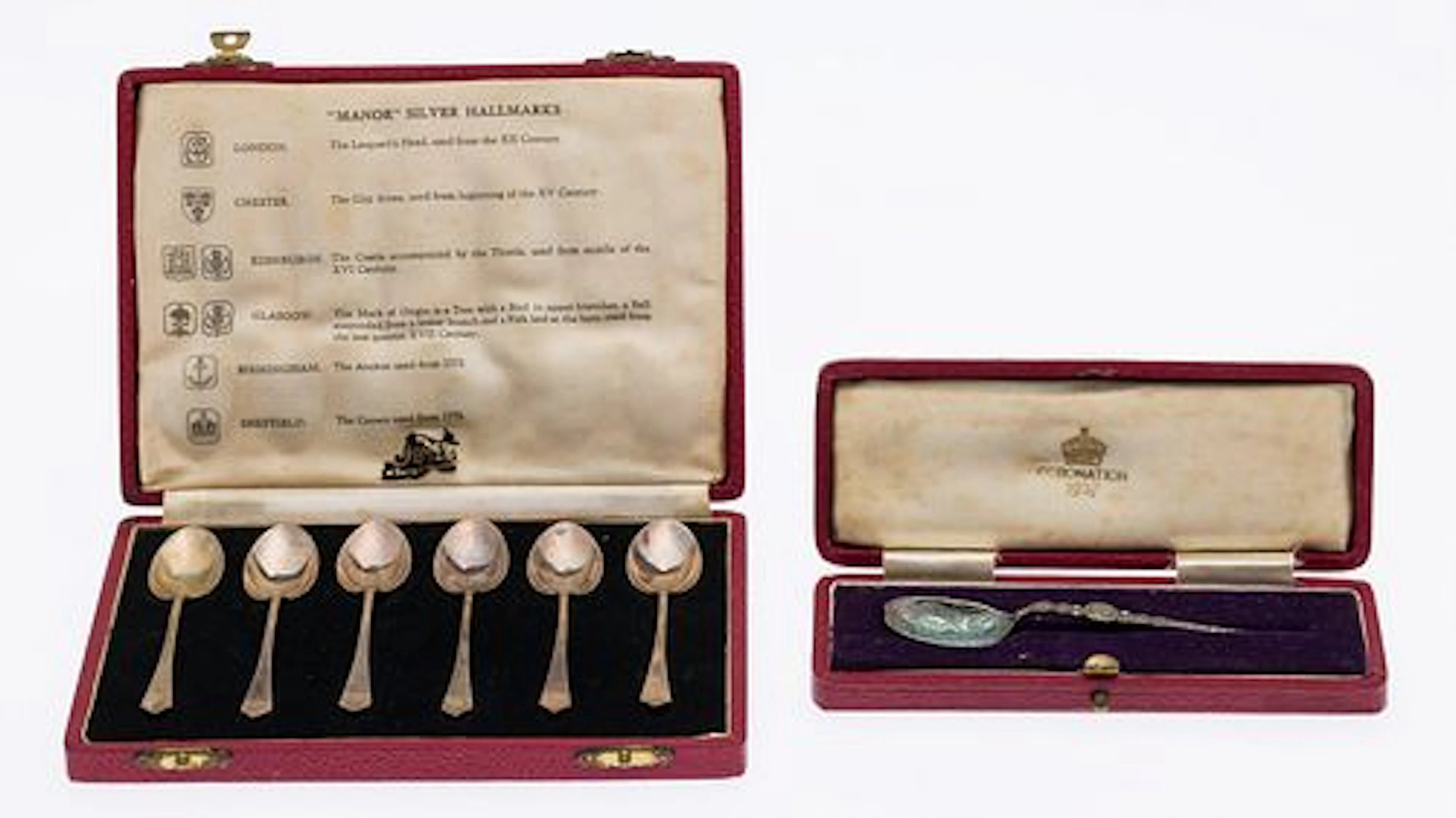 Sterling Coronation Spoon & 6 Manor Silver Spoons