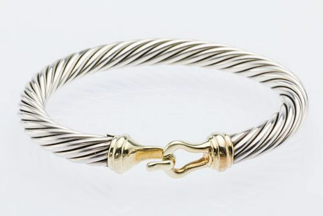 David Yurman Sterling & 14K Buckle Cable Bracelet