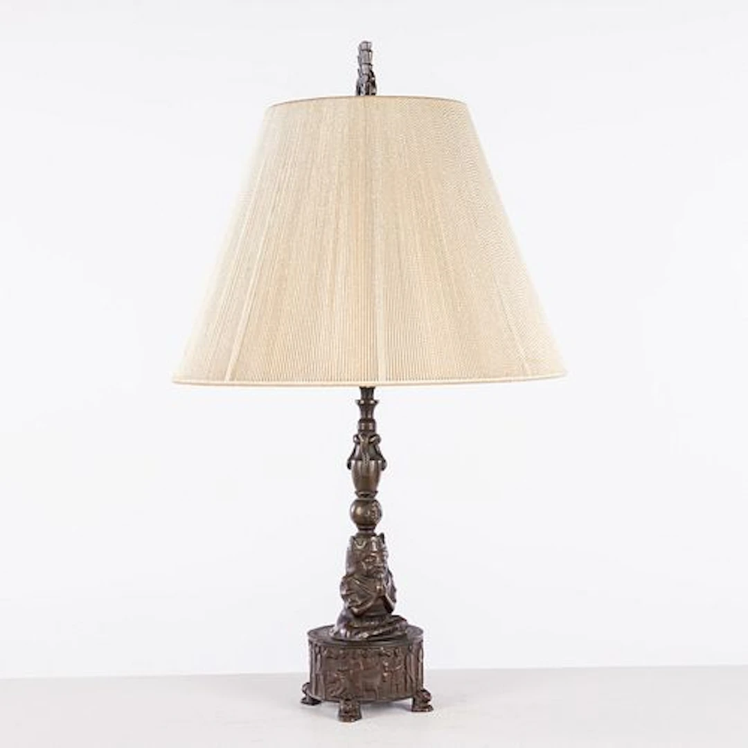 Bronze Table Lamp with Figures and Animals