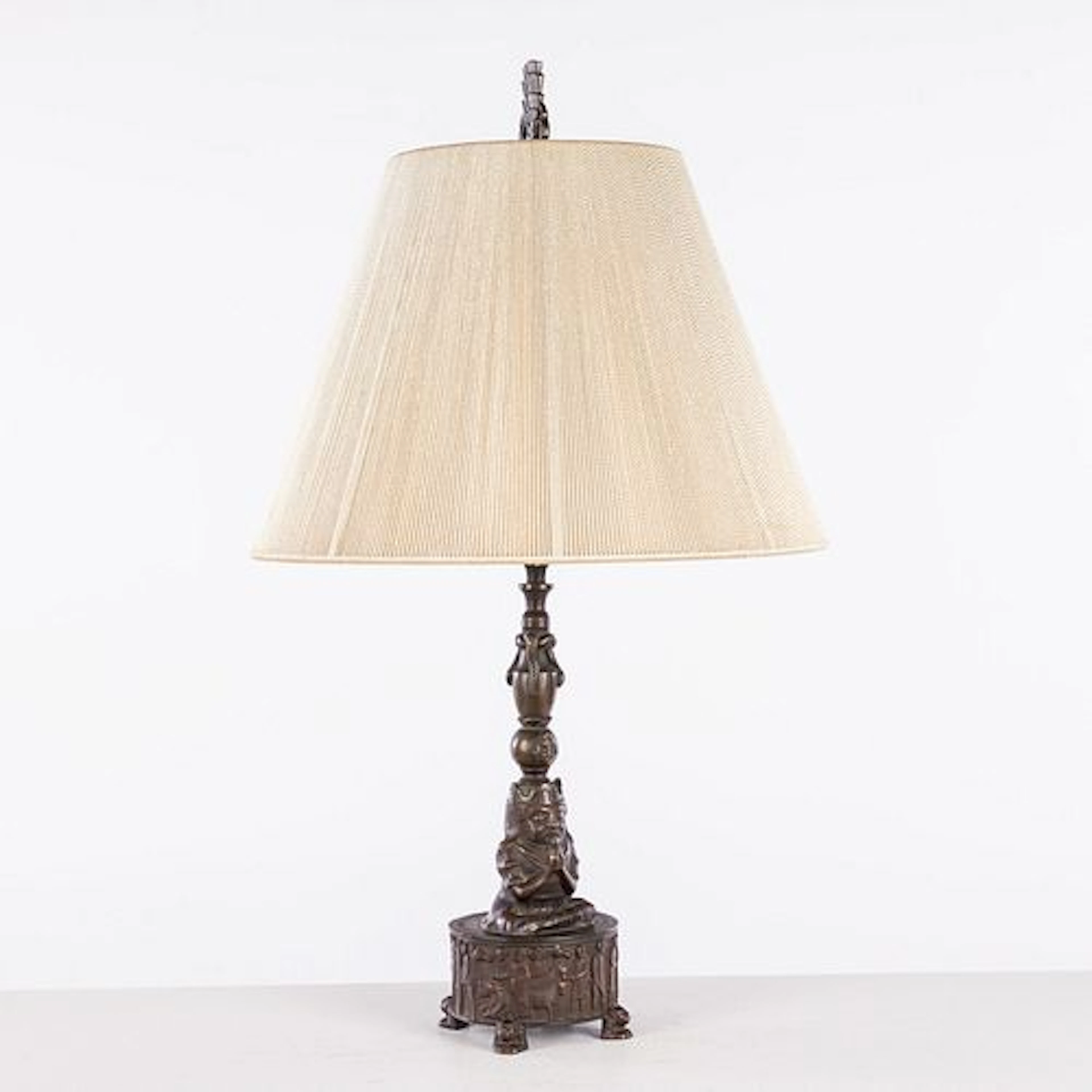Bronze Table Lamp with Figures and Animals