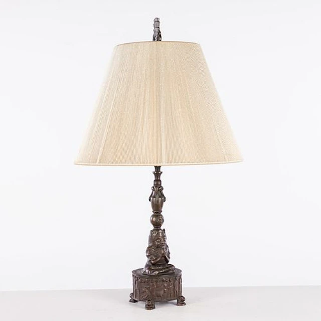 Bronze Table Lamp with Figures and Animals