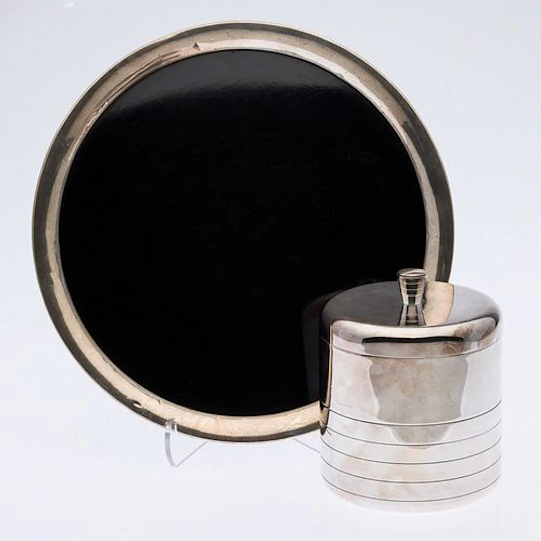Sterling Rimmed Tray and Christofle Ice Bucket