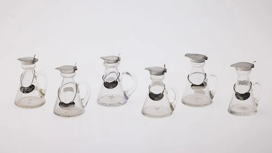 6 English Sterling and Glass Whiskey Tots