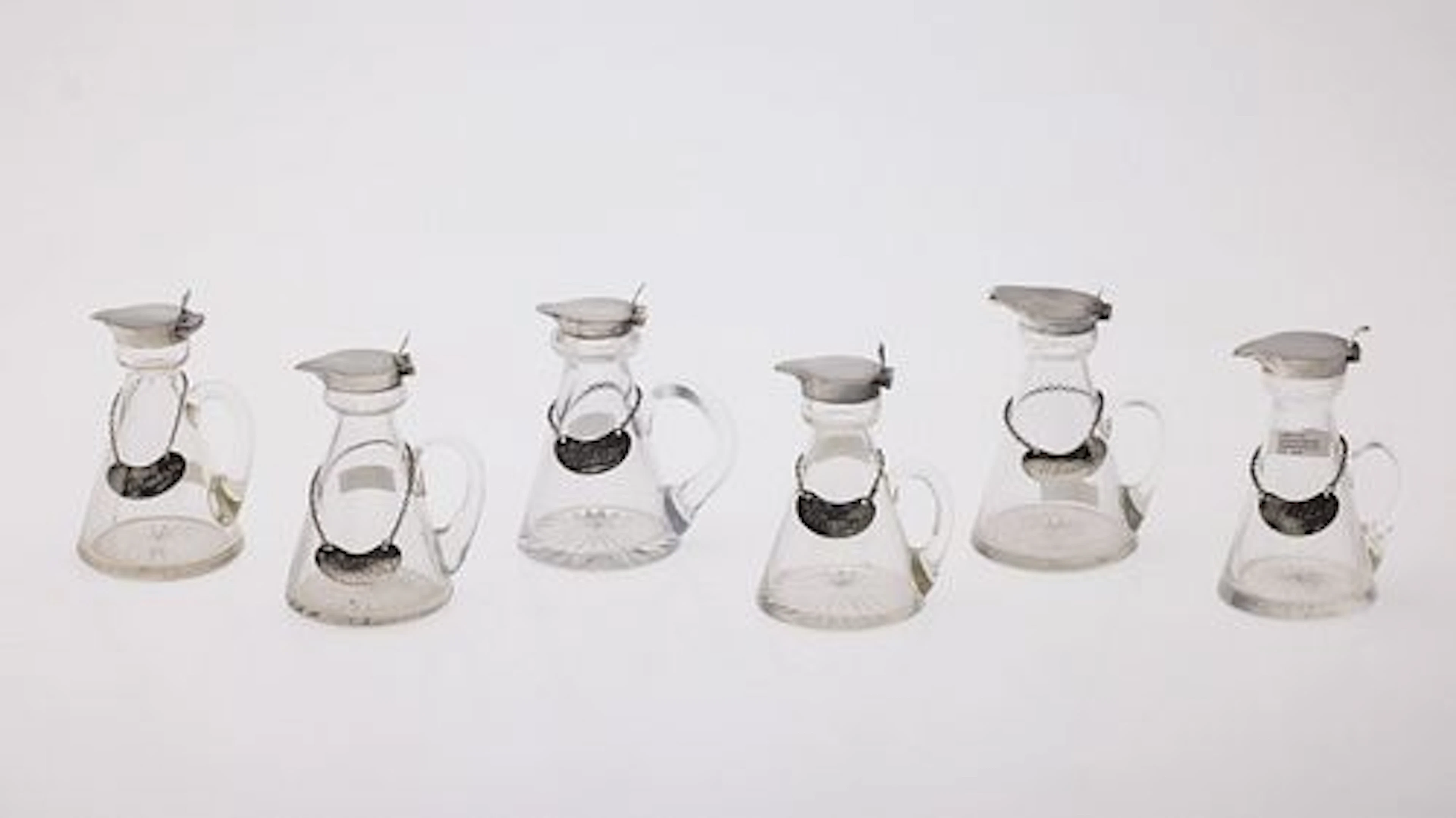 6 English Sterling and Glass Whiskey Tots