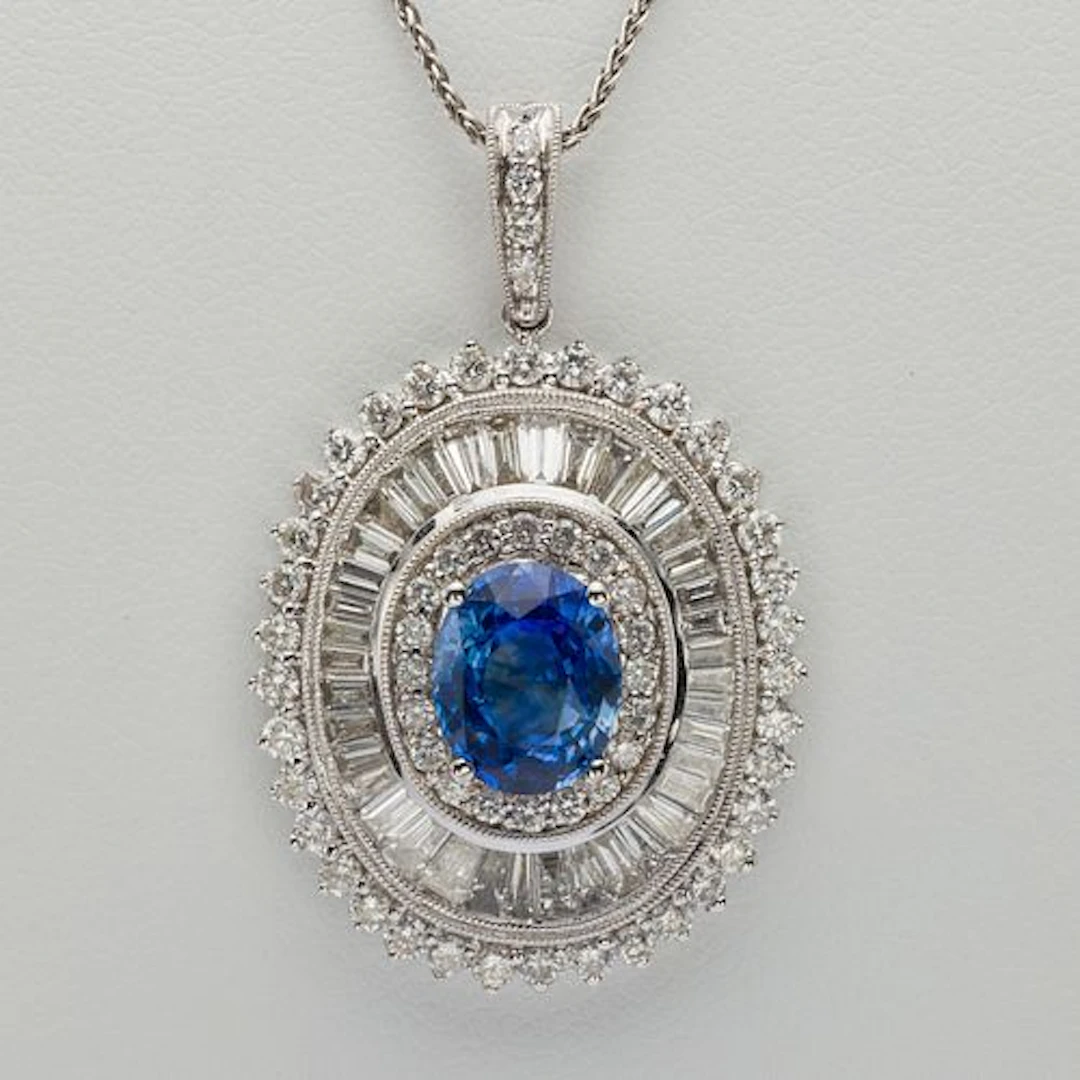 Blue Sapphire and Diamond 18K Gold Pendant