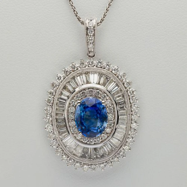 Blue Sapphire and Diamond 18K Gold Pendant