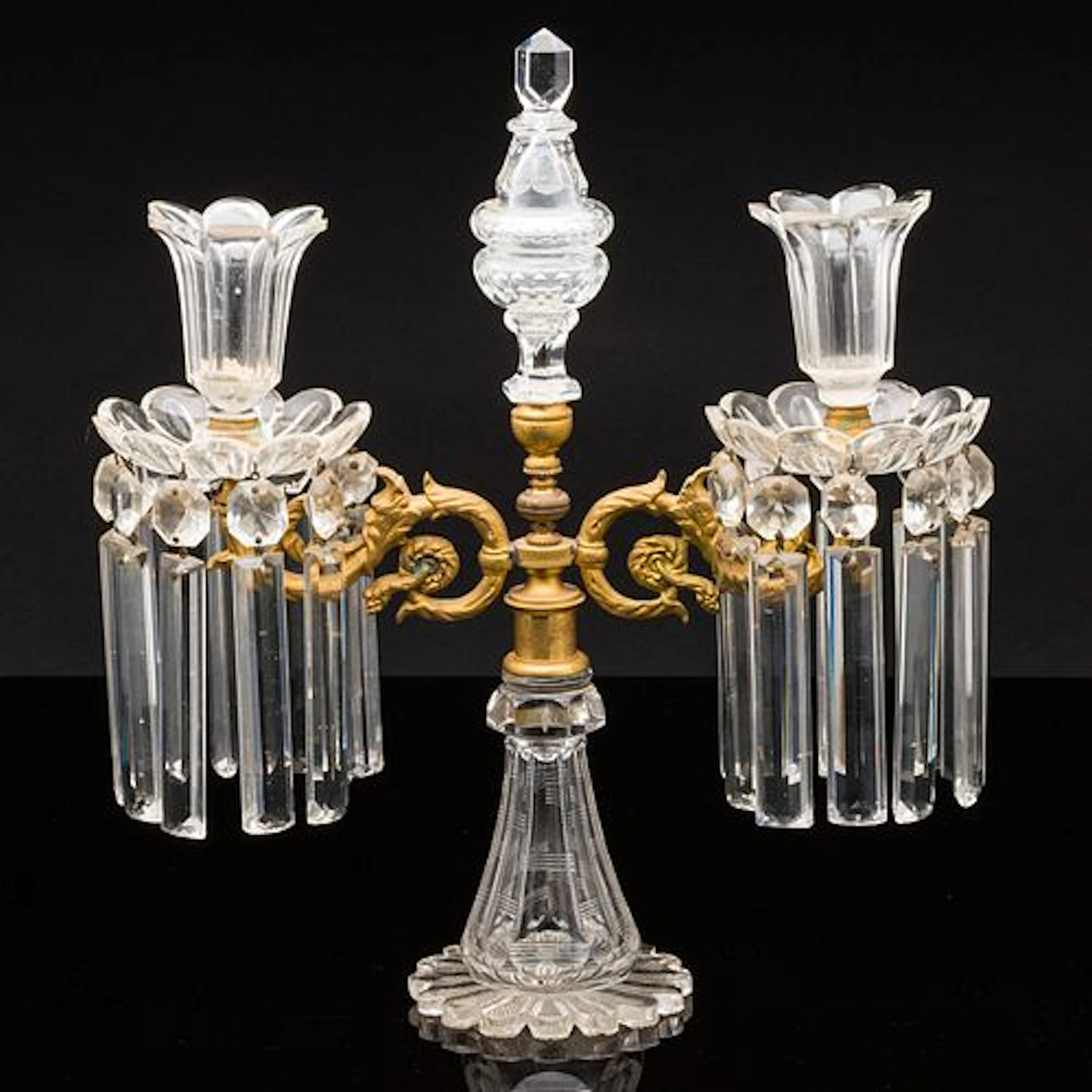 Cut Glass and Gilt Metal Candelabra, 19th Century