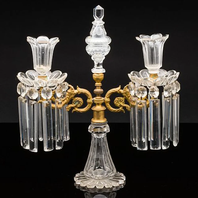 Cut Glass and Gilt Metal Candelabra, 19th Century