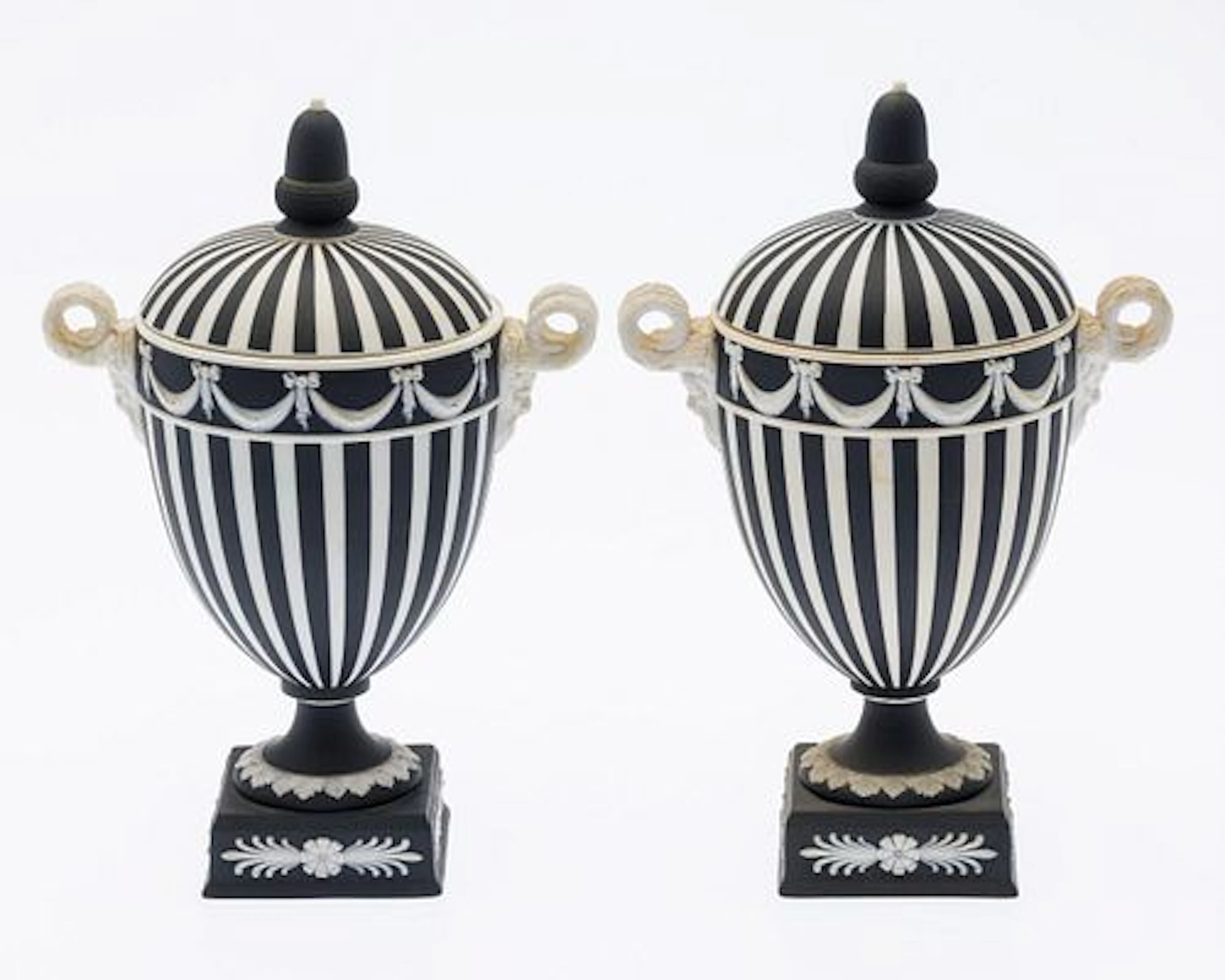 Pair of Black Wedgwood Jasperware Urns