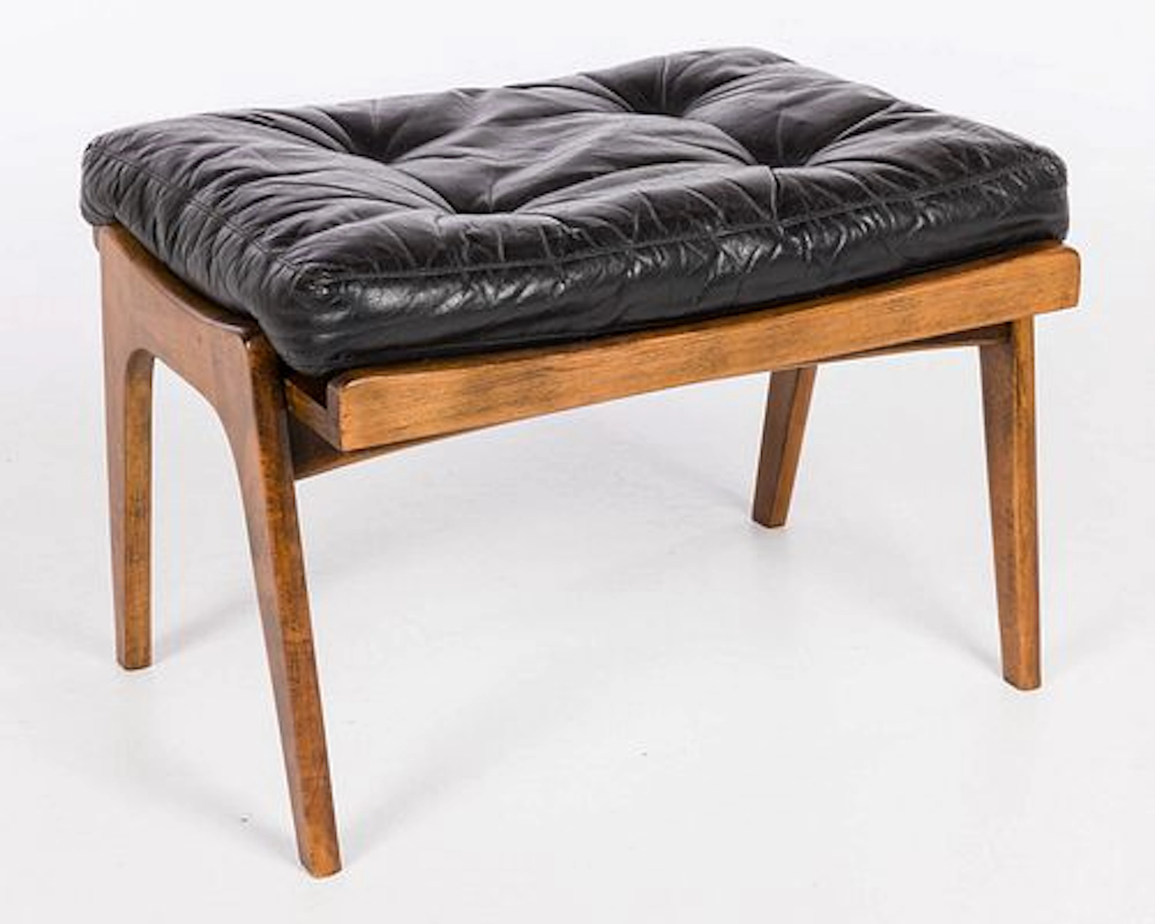 MCM Stained Wood Stool with Faux Leather Cushion