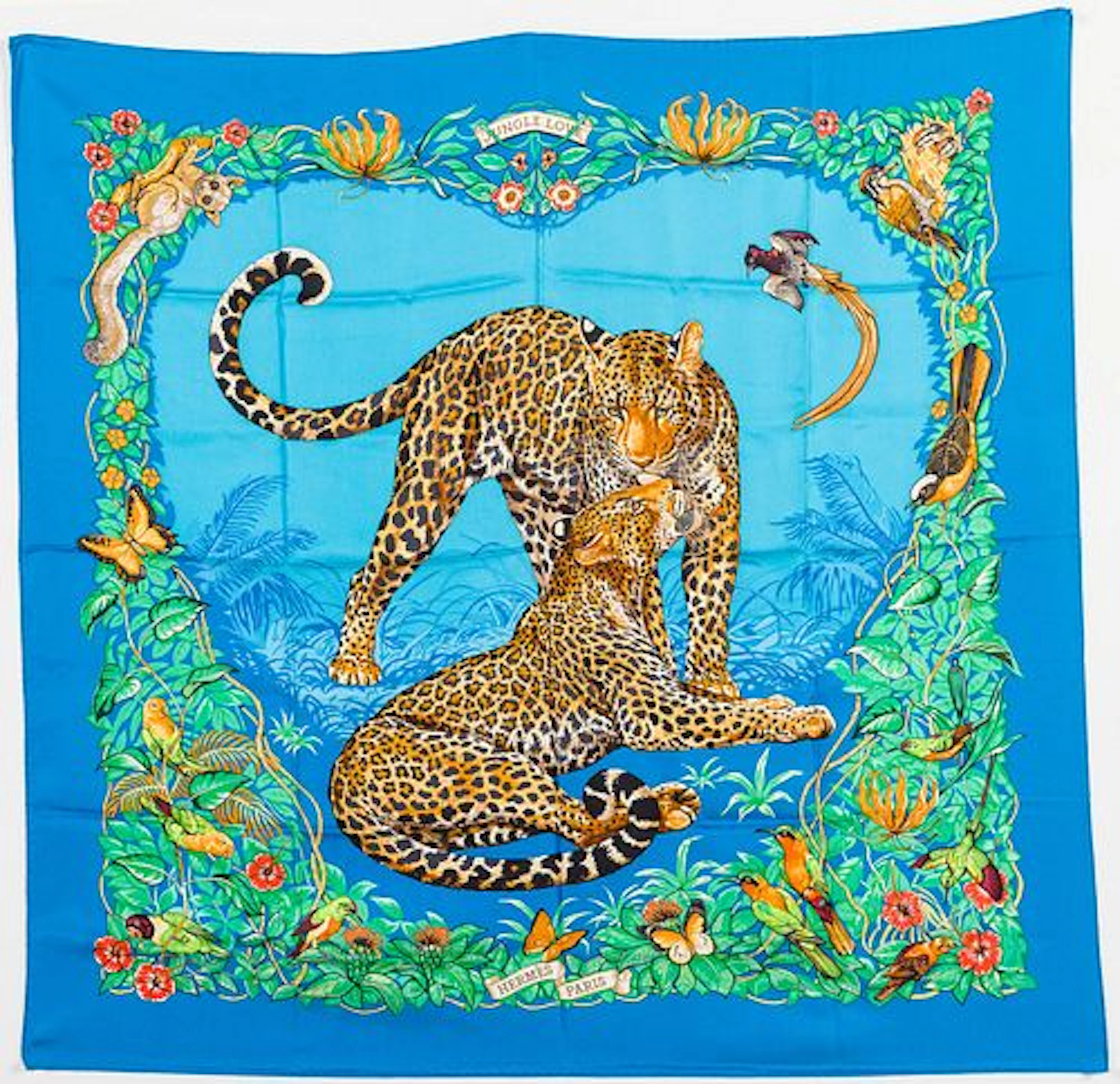 Hermes Jungle Love Silk Scarf in Blue