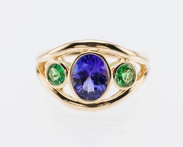 14K Gold, Tanzanite and Tsavorite Ring, Size 6.5