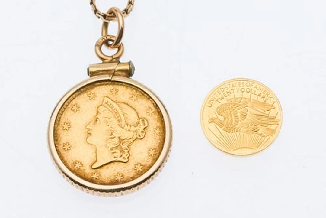 1854 Liberty Head Gold Pendant & Mini Gold $20 Coin