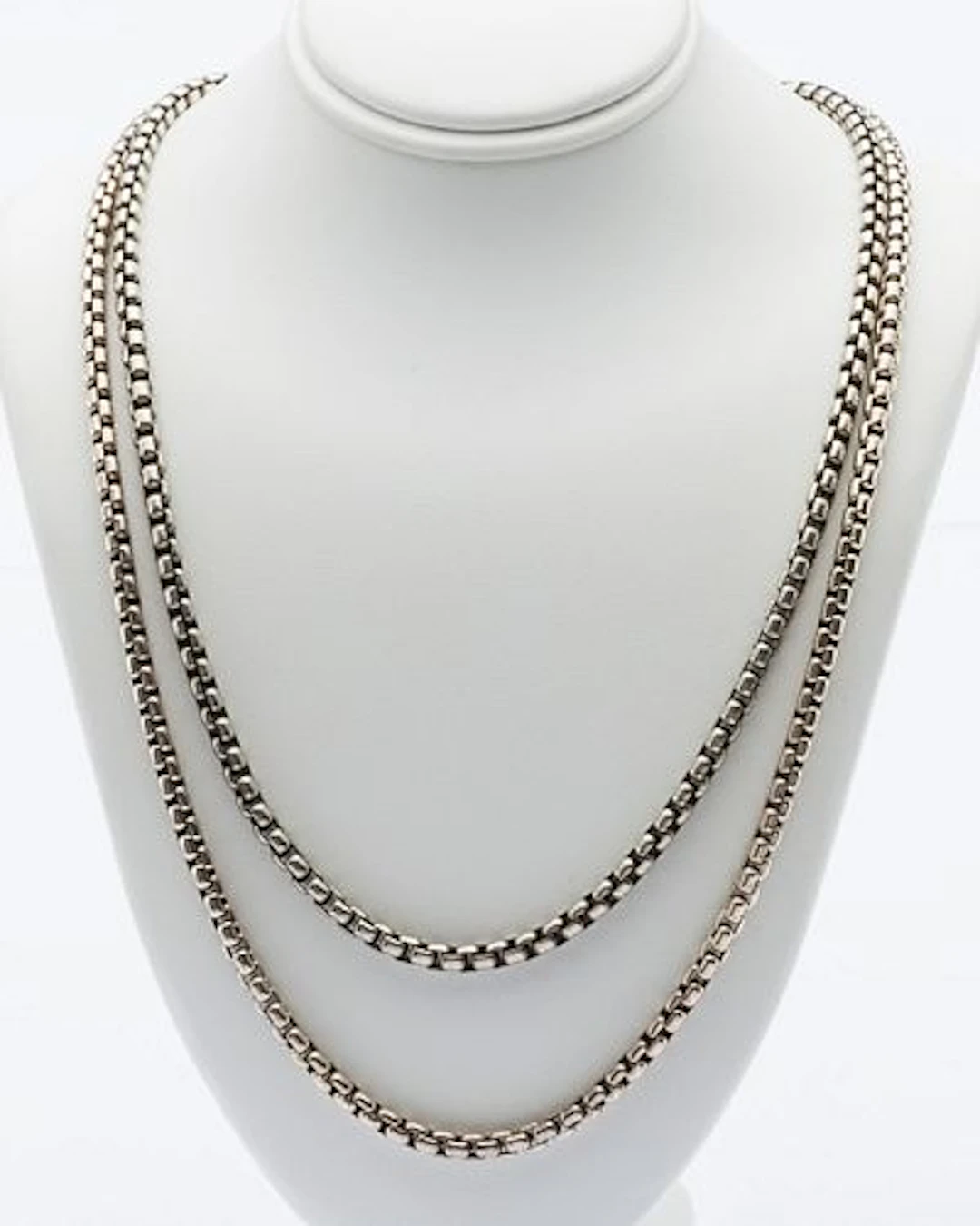 Two David Yurman Sterling Silver Box Chain Necklaces
