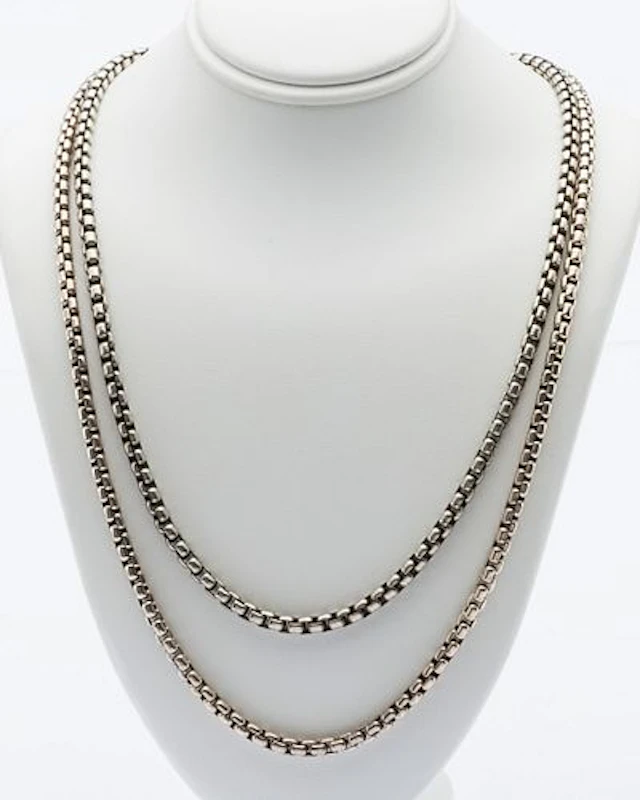 Two David Yurman Sterling Silver Box Chain Necklaces