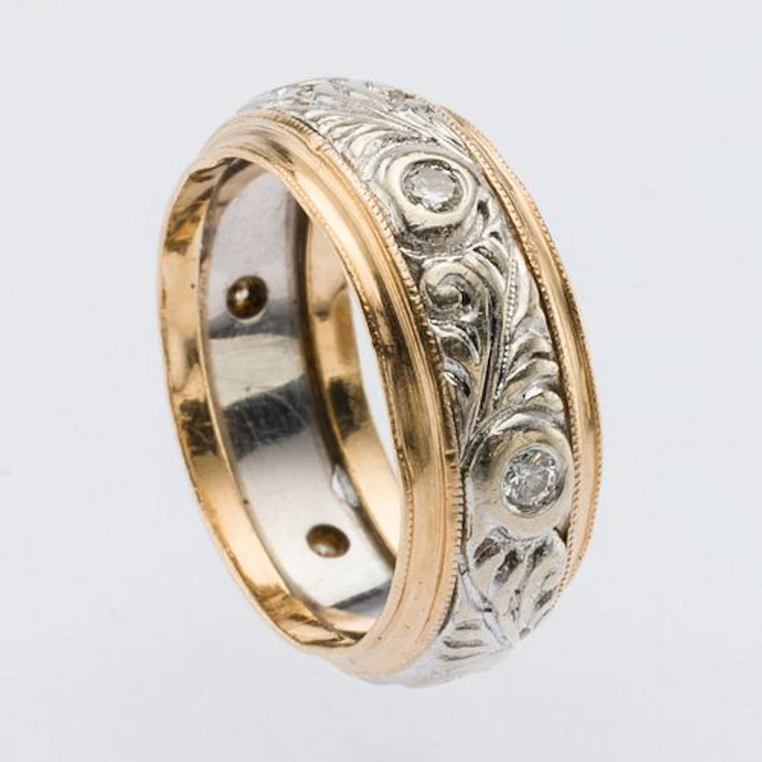 14KT White & Yellow Gold and Diamond Band, Size 6.5