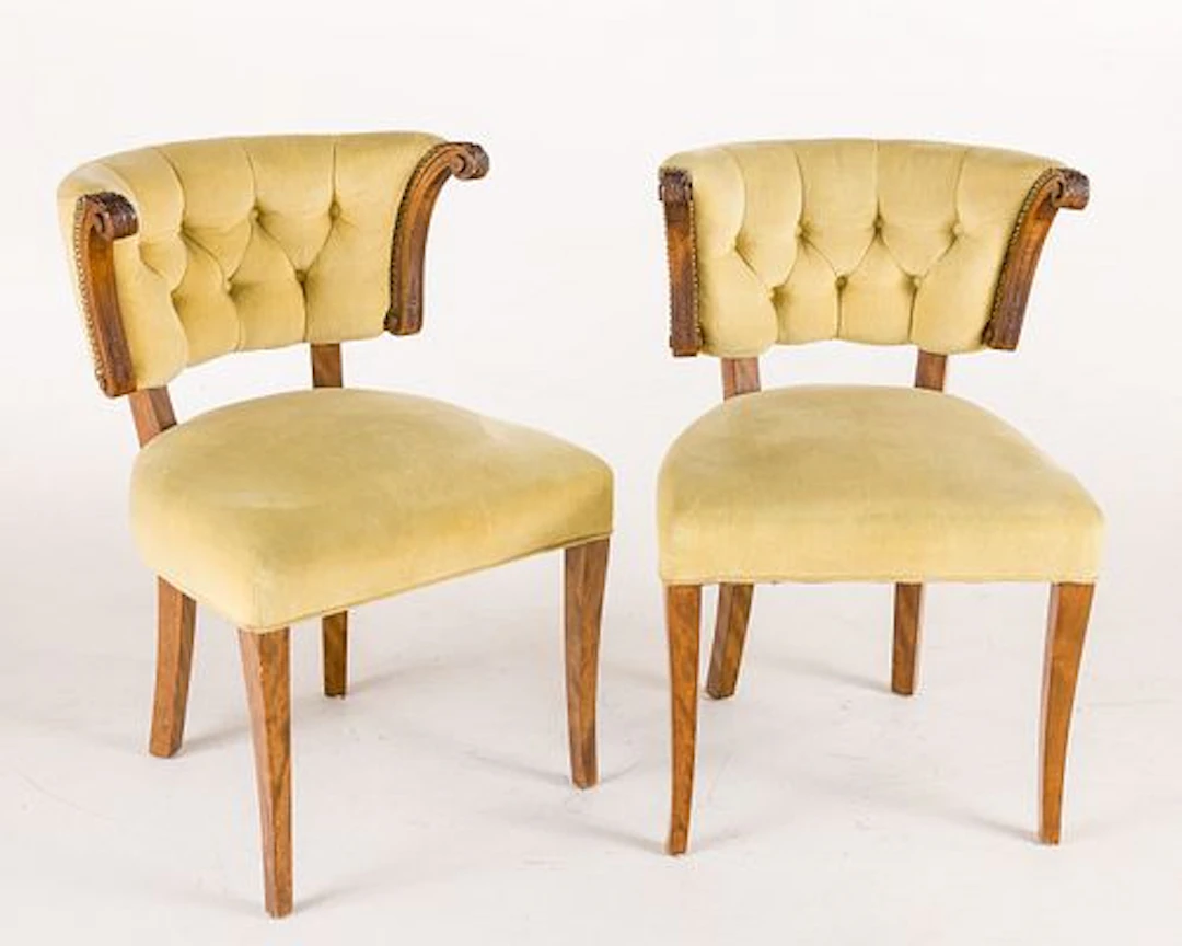 Pair of Yellow Velvet Upholstered Side Chairs