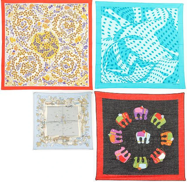 Hermes Mediterranee Pocket Square & 3 Others
