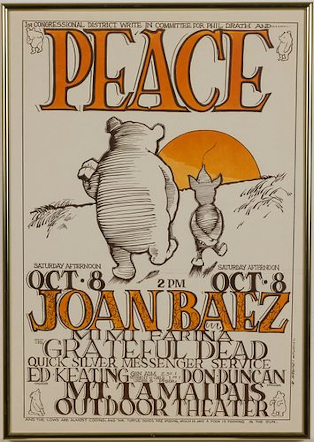 Grateful Dead, Joan Baez 1966 "Peace" Concert Poster