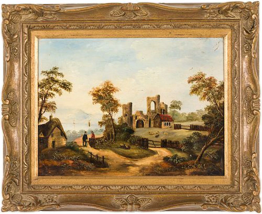 British school, Landscape with Ruins, O/B, 19th C