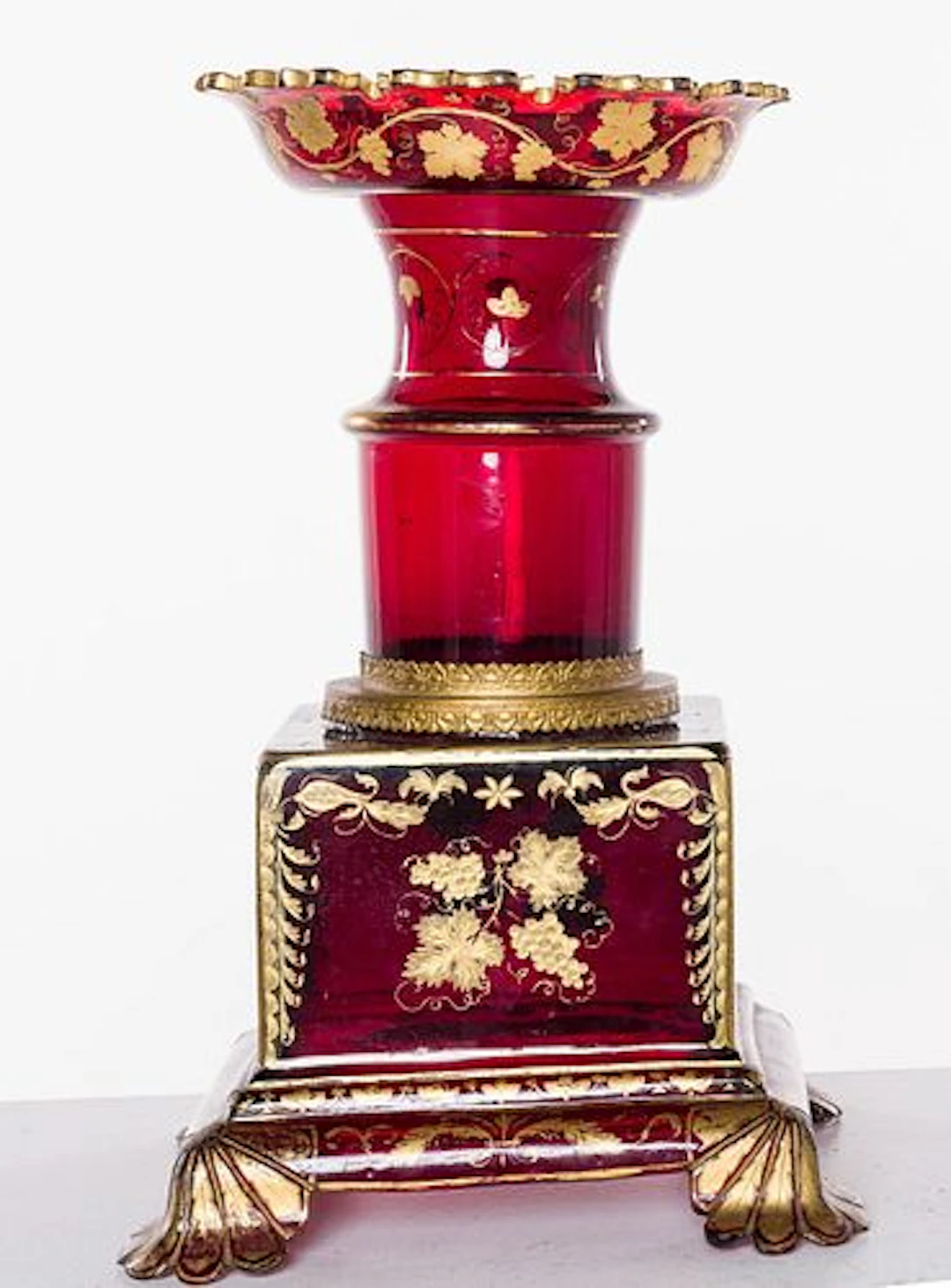 Ruby Red Glass Gilt Centerpiece, 19th C
